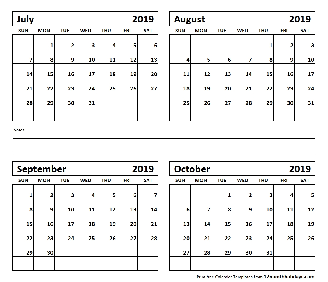 Take Calendar For July August September October