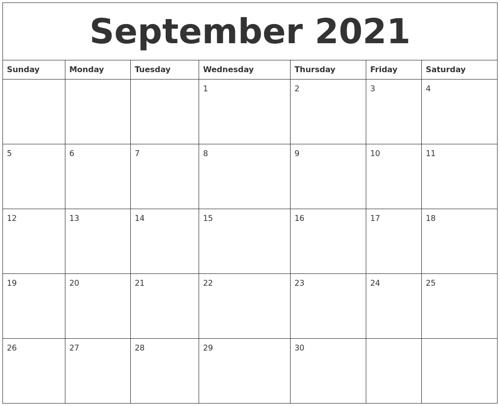Take Calendar For September 2021 With Large Numbers
