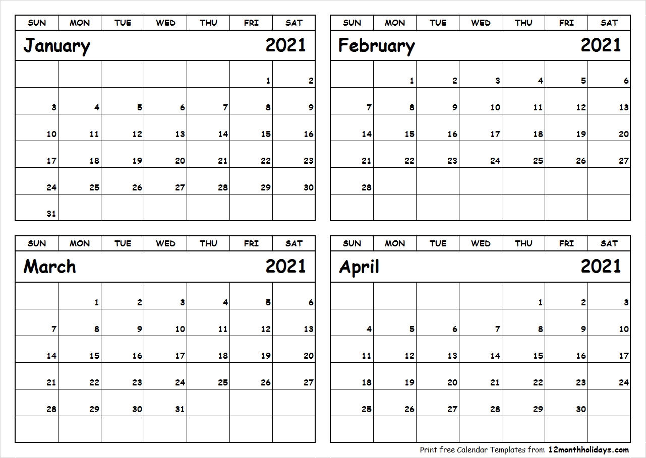 Take Calendar Jan To April 2021