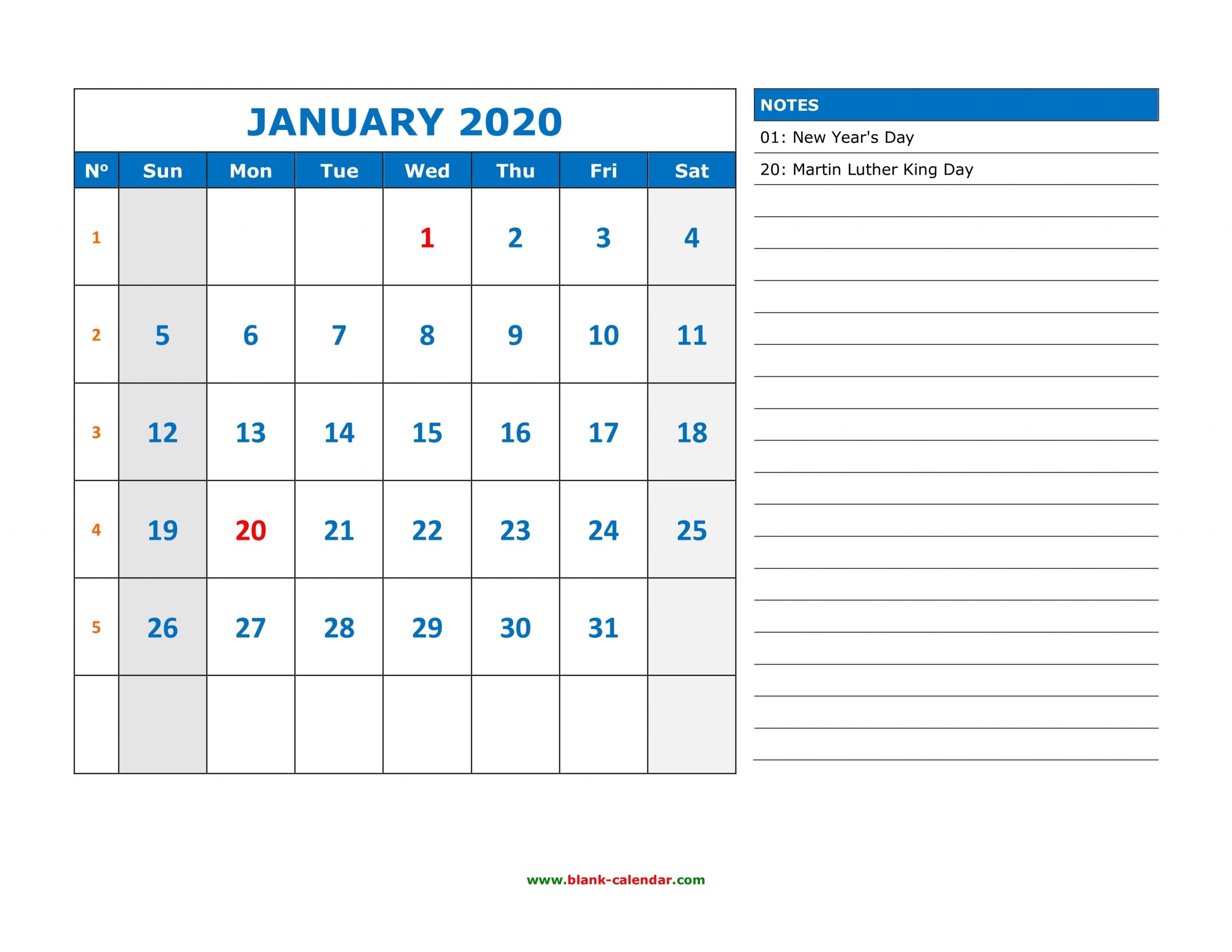 Take Calendar With Space To Write Print Out