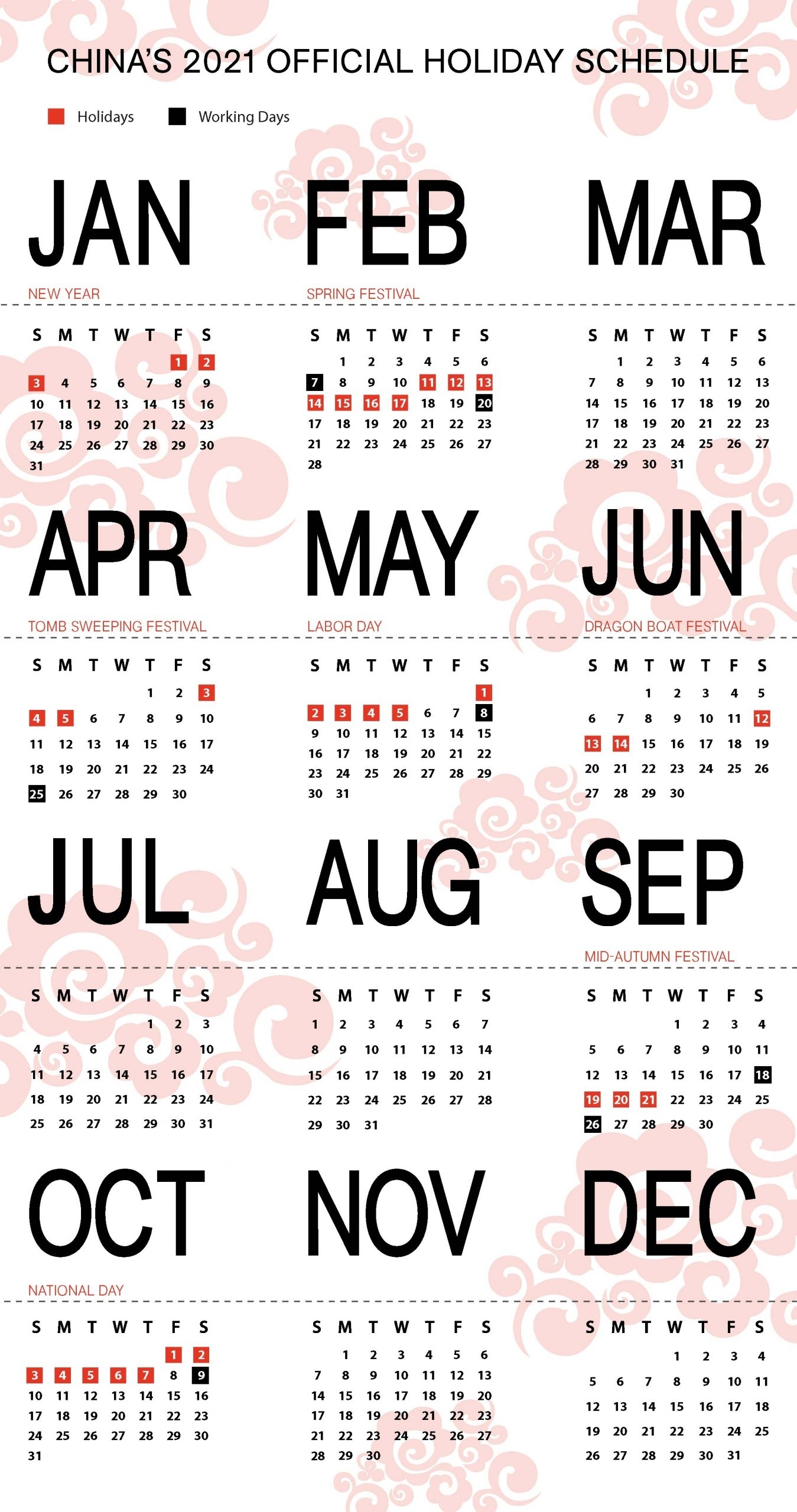 Take China Holiday Calendar 2021