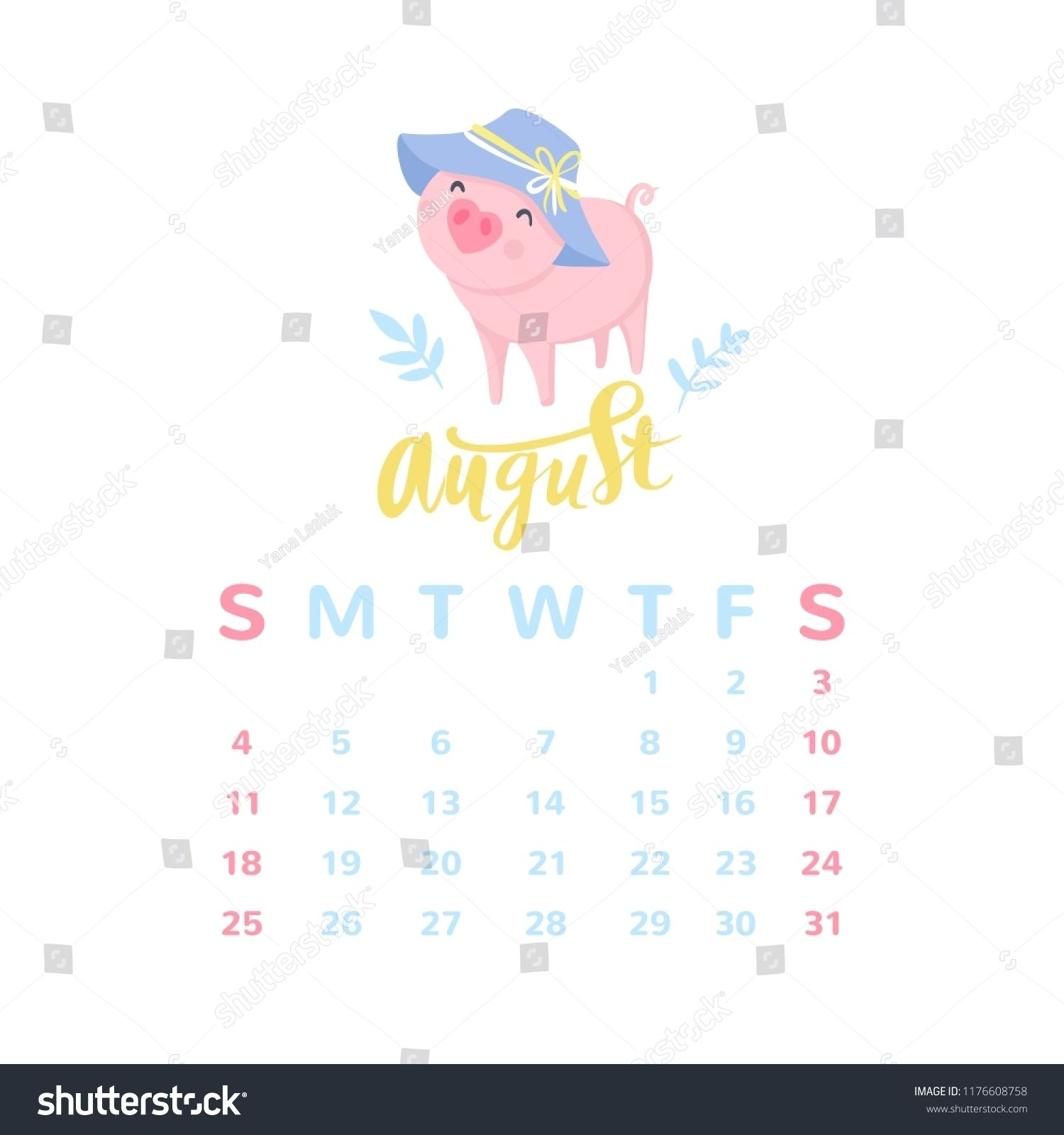 Take Cute August 2021 Pig Calendar Printable