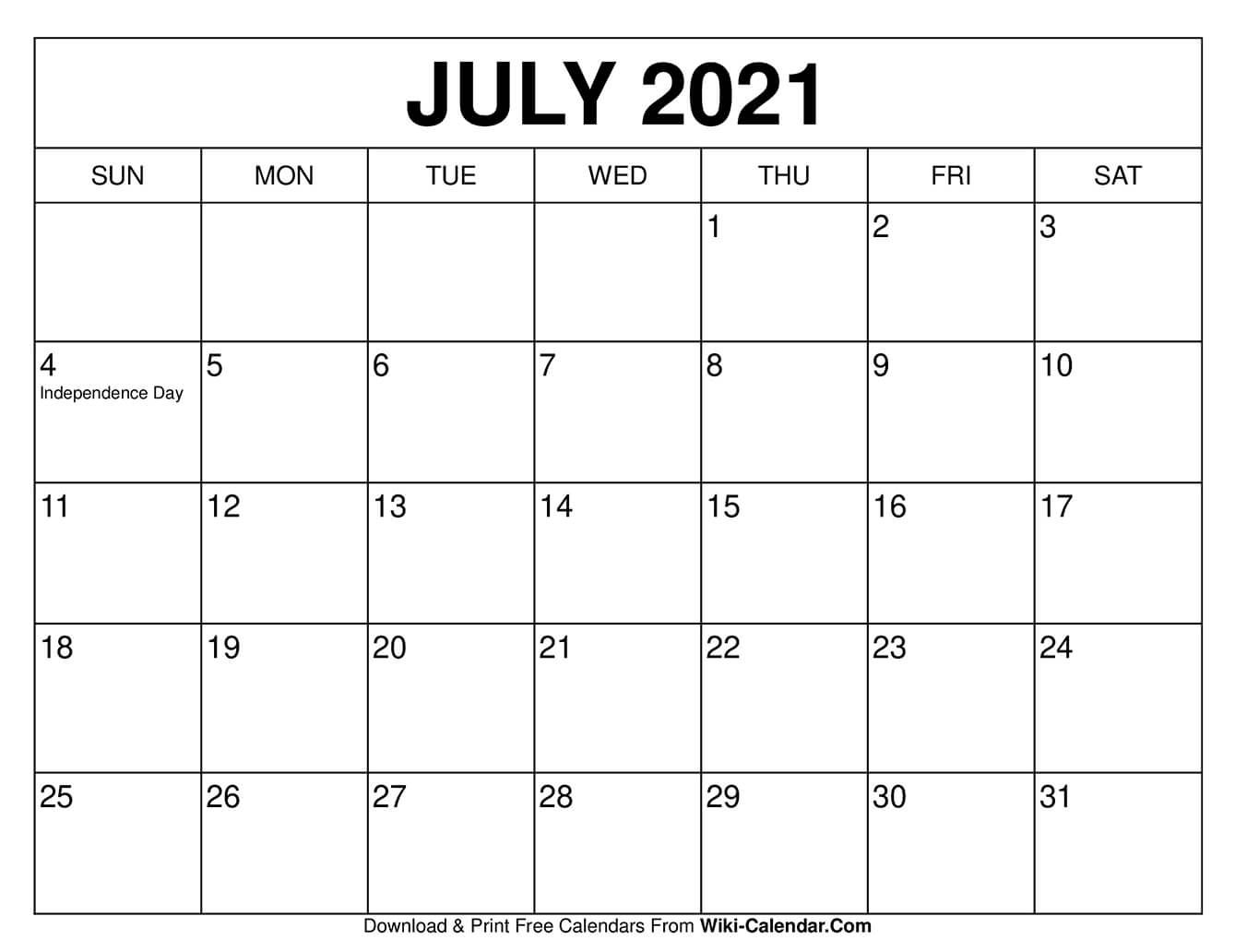 Take Cute Free Printable Calendar July 2021