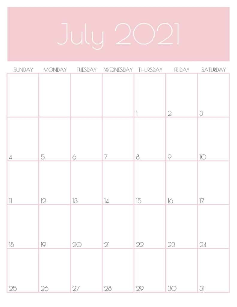 Take Cute Free Printable Calendar July 2021