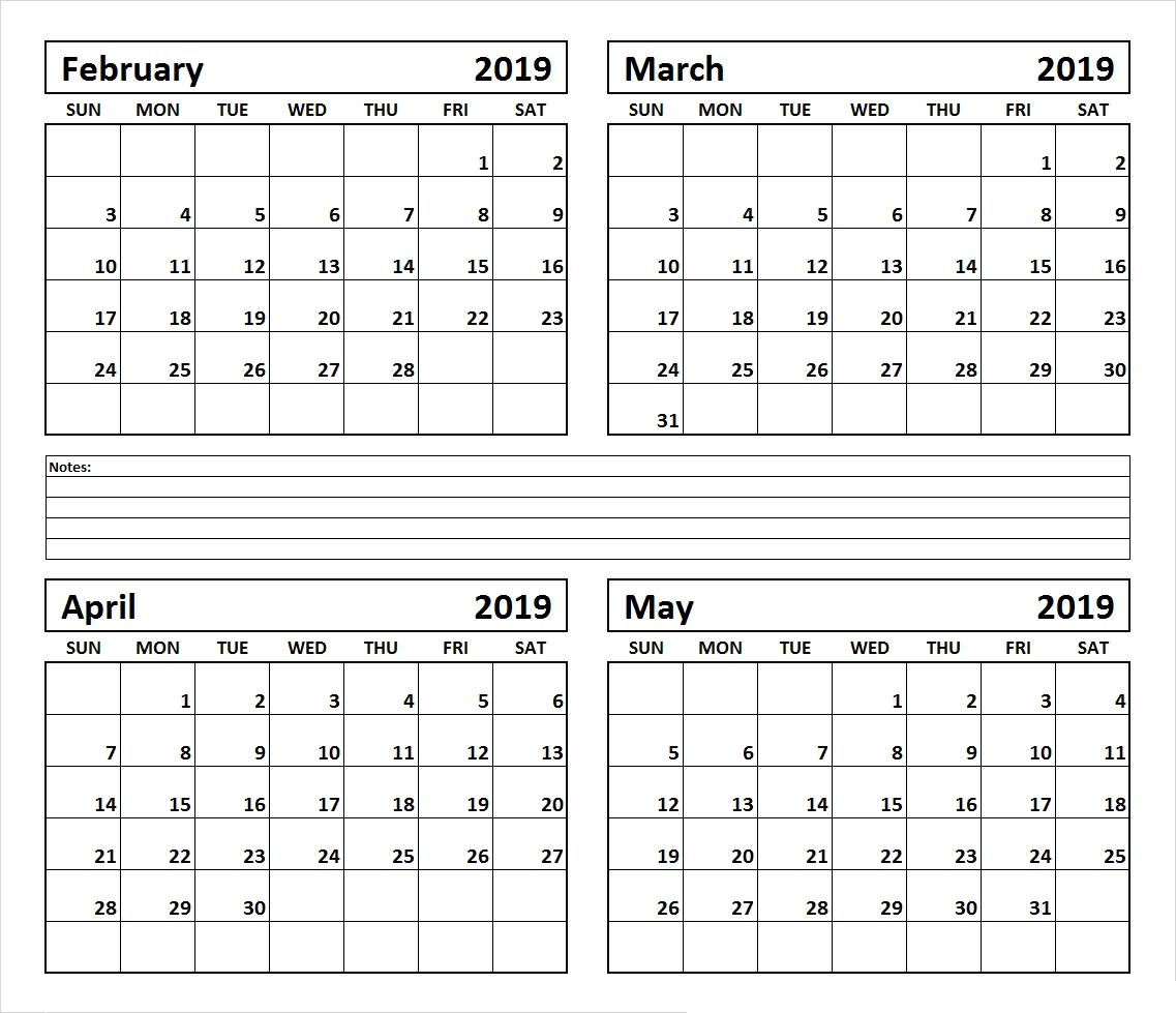 Take Four Month Calendar Template Word