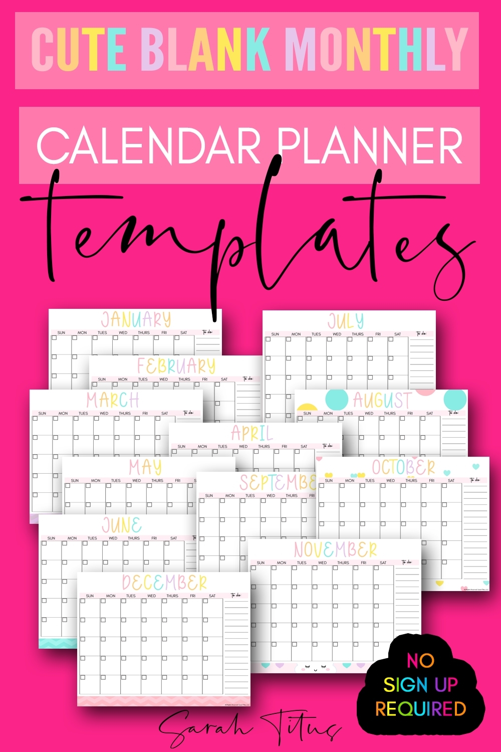 Take Free Cute Monthly Calendar