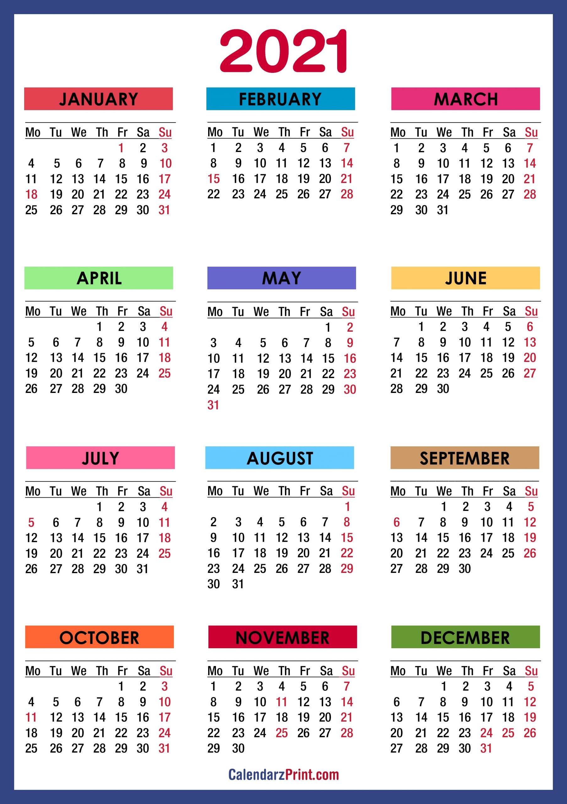 Take Free Printable 2021 Calendar With Holidays Us
