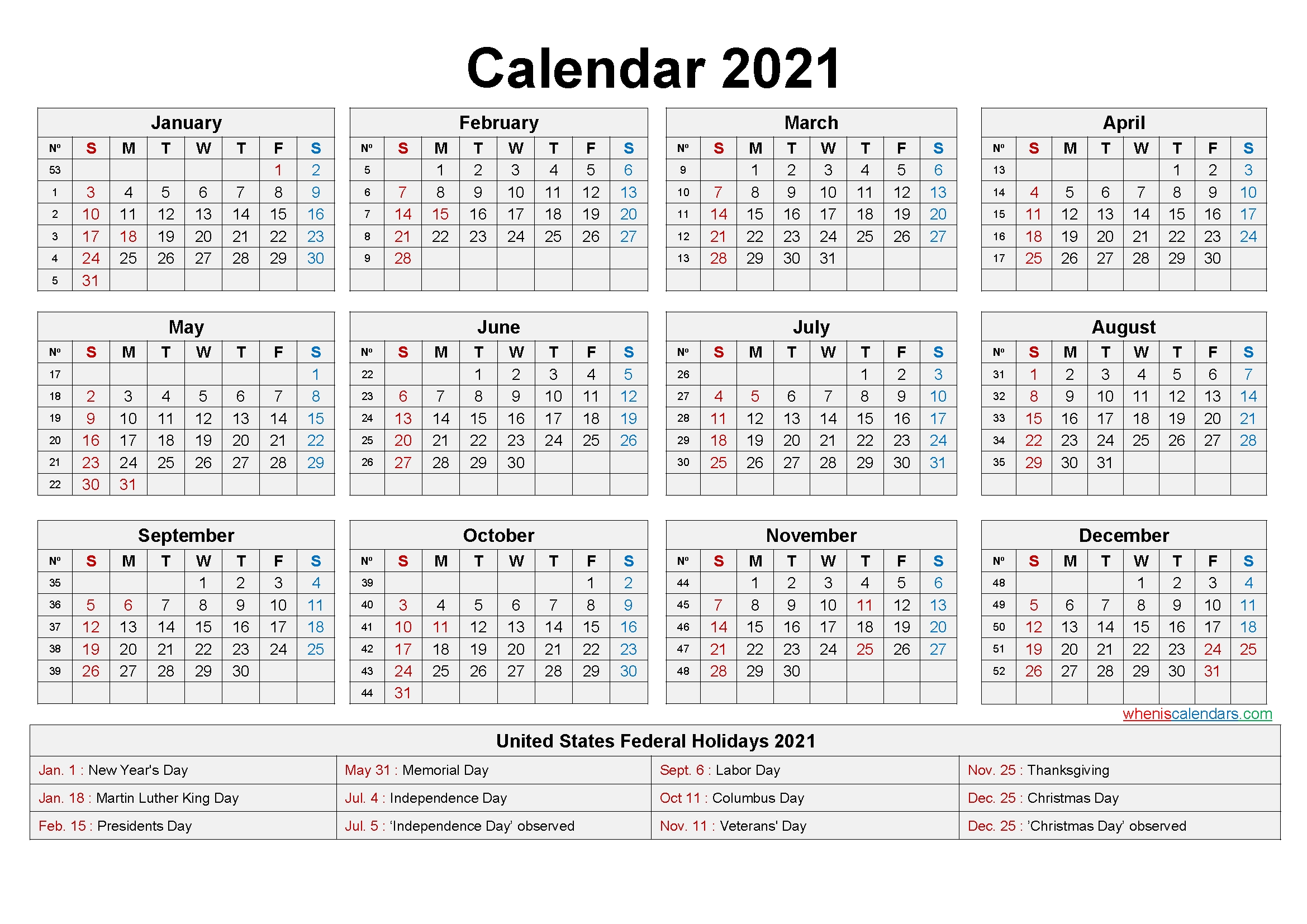 Take Free Printable 2021 Calendar With Holidays Us