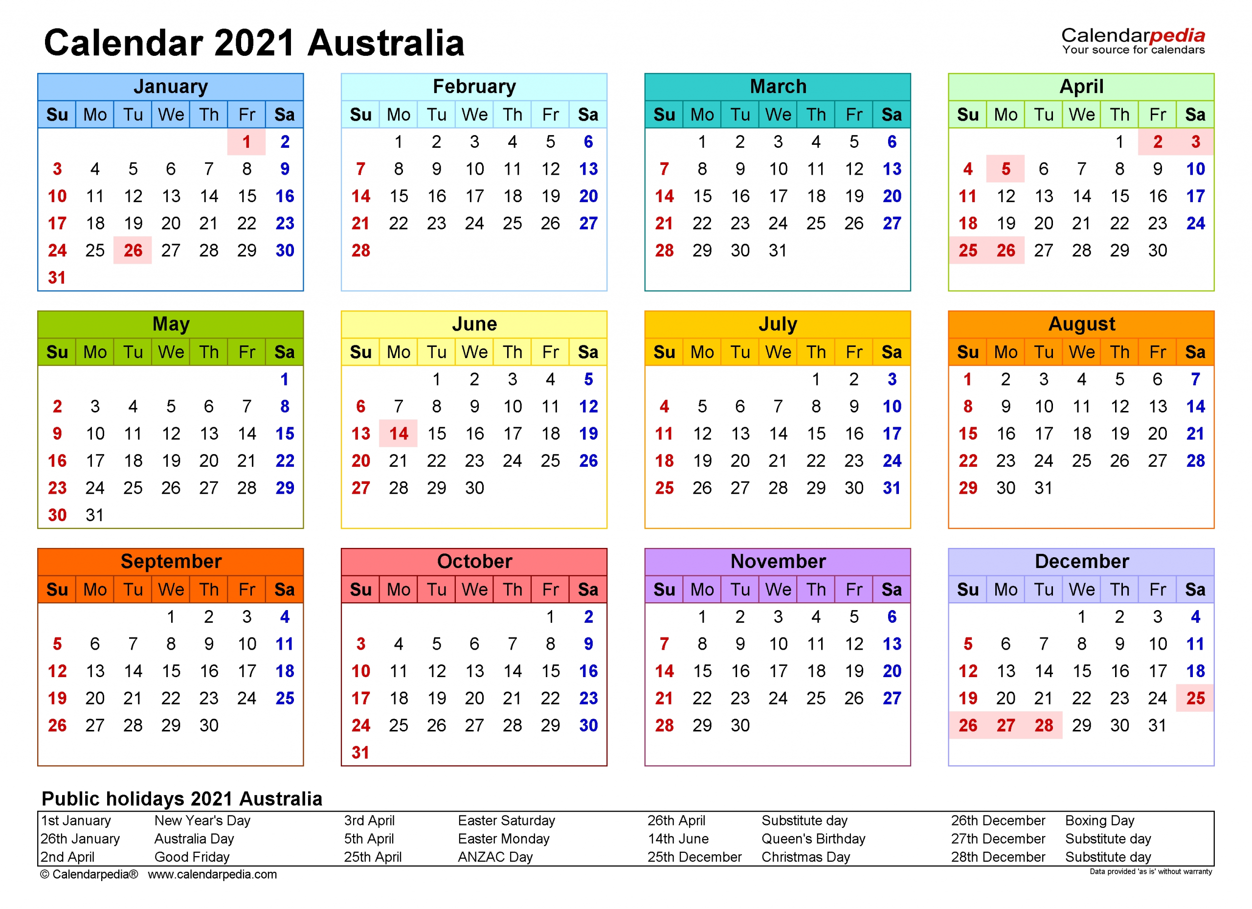 Take Free Printable Calendar 2021 Australia