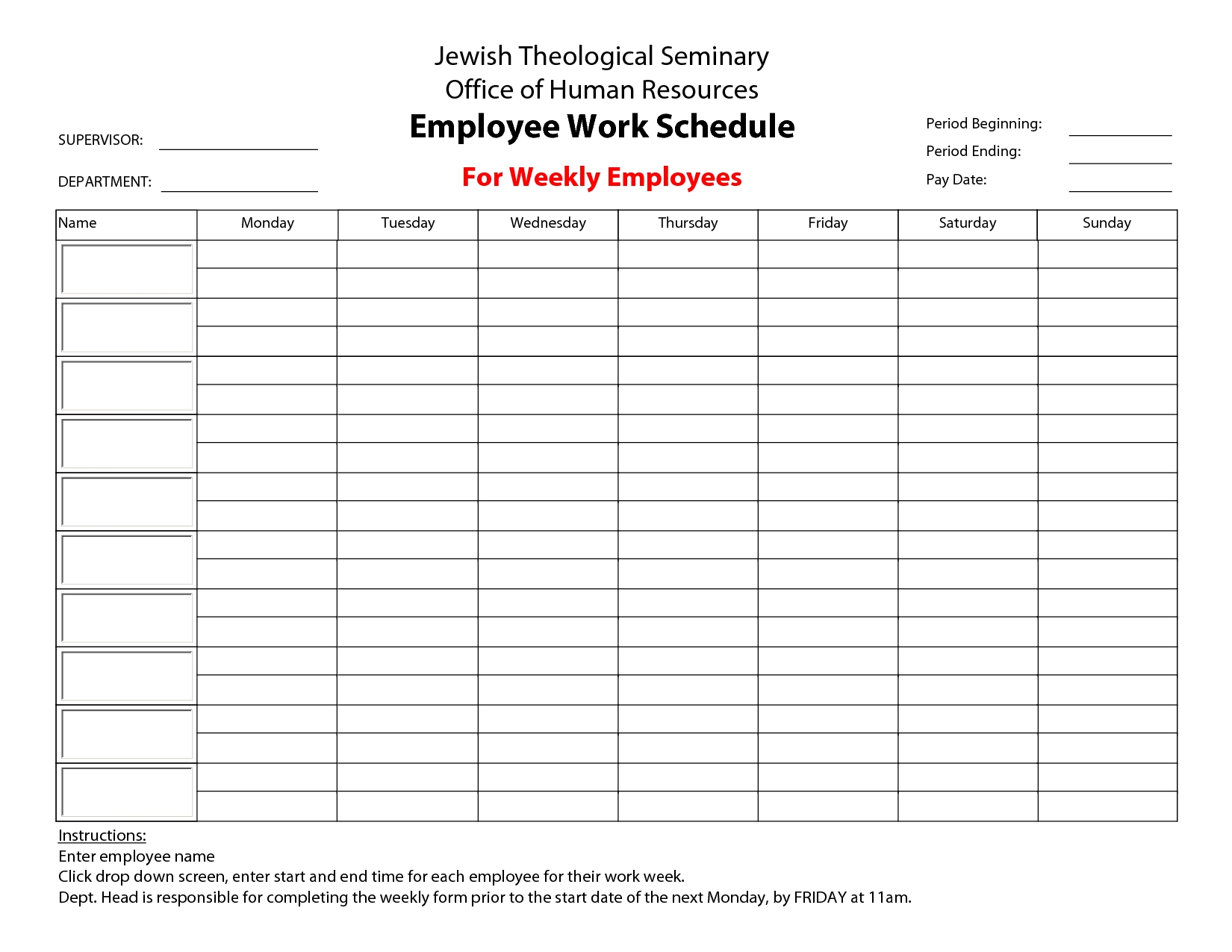 Take Free Printable Employee Work Schedules