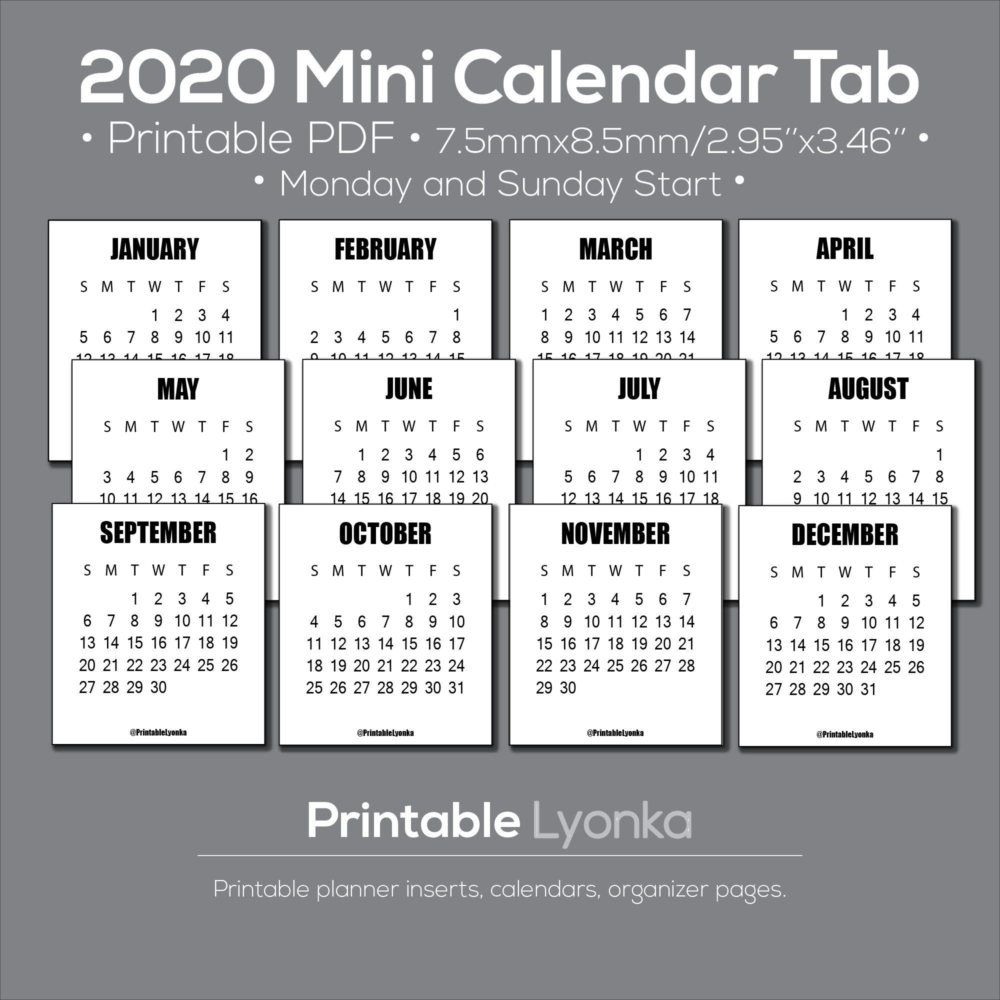 printable mini calendar pages