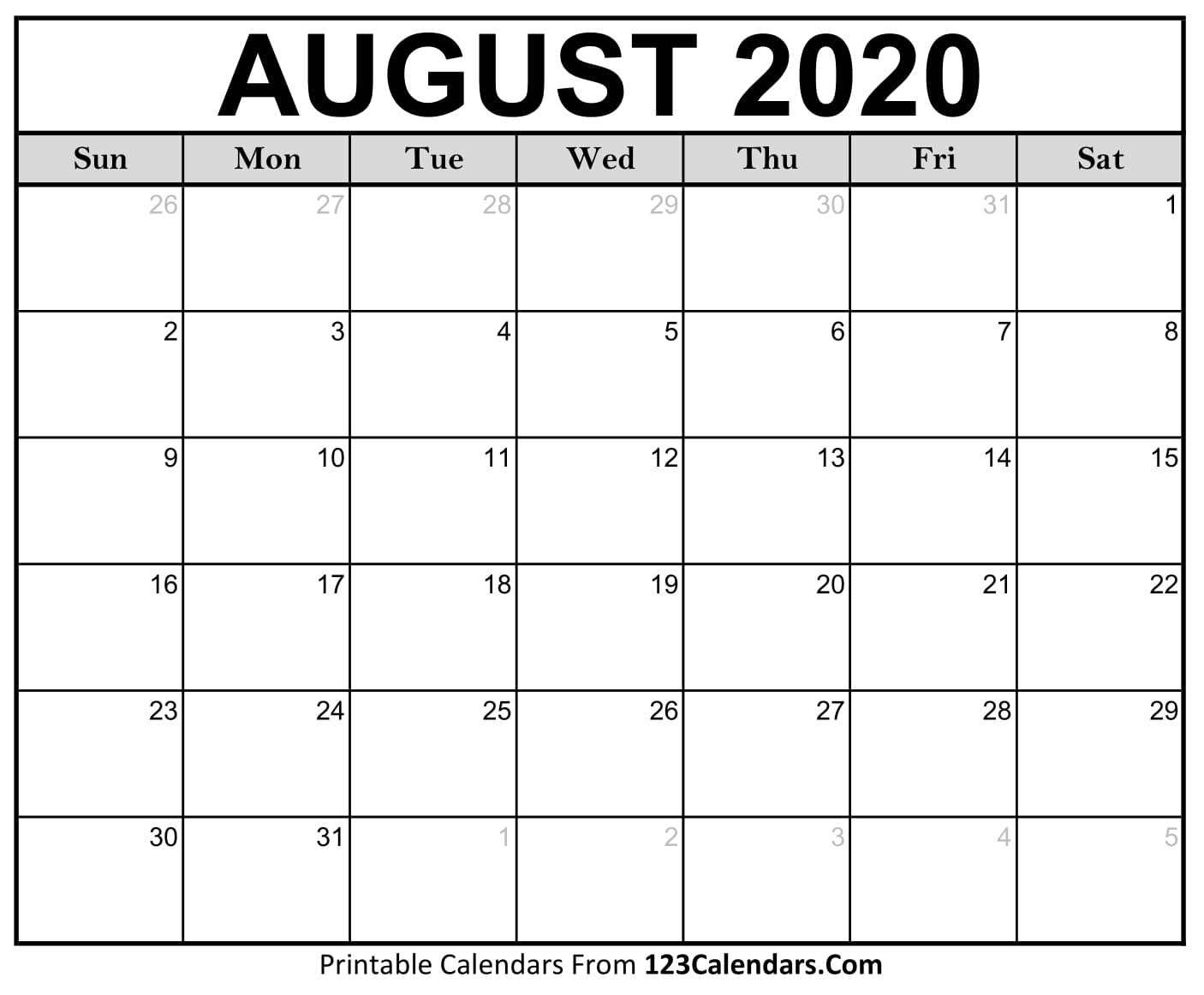 Take Full Page August Calendar Printable