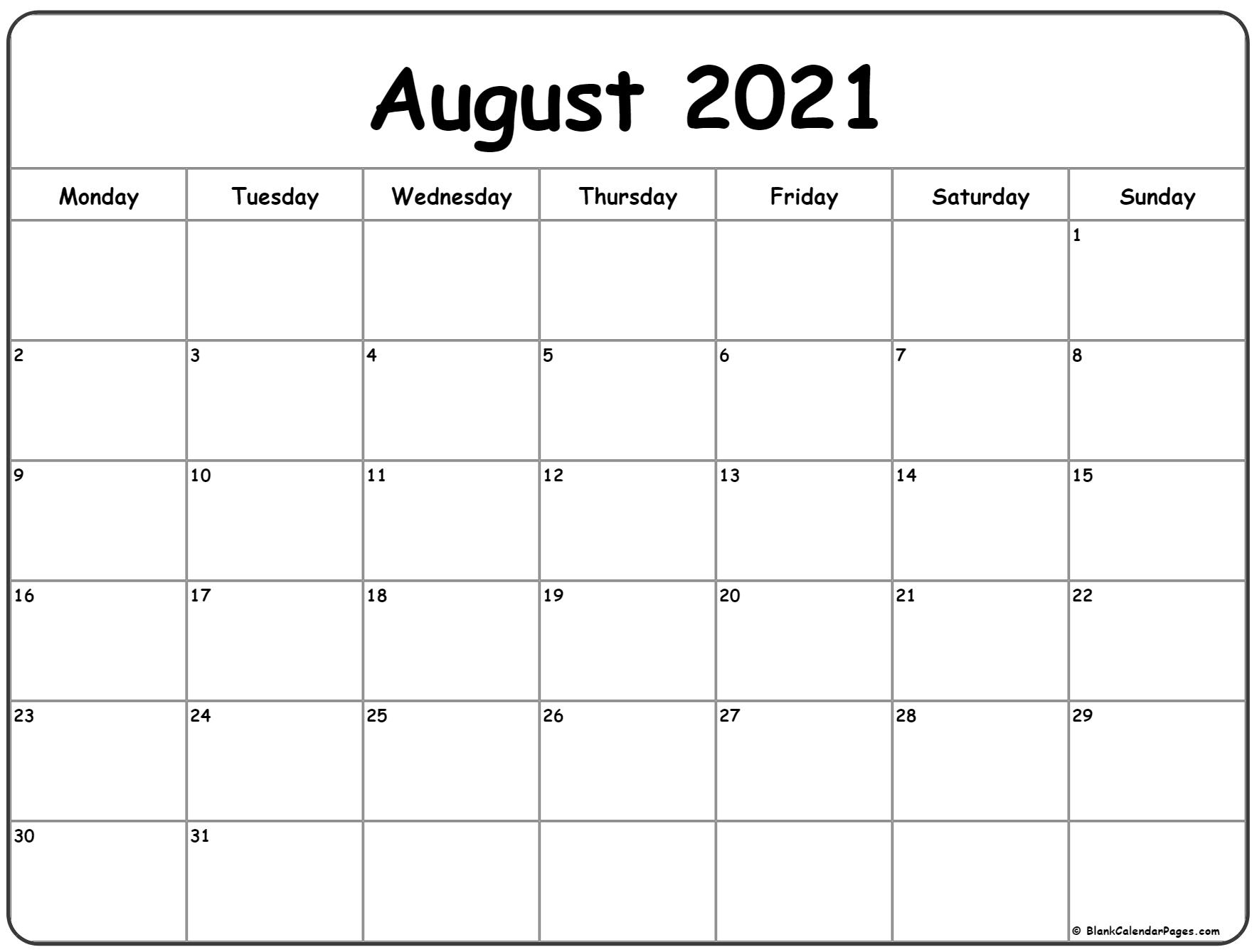 Take Full Page Calendar For August 2021 Printable