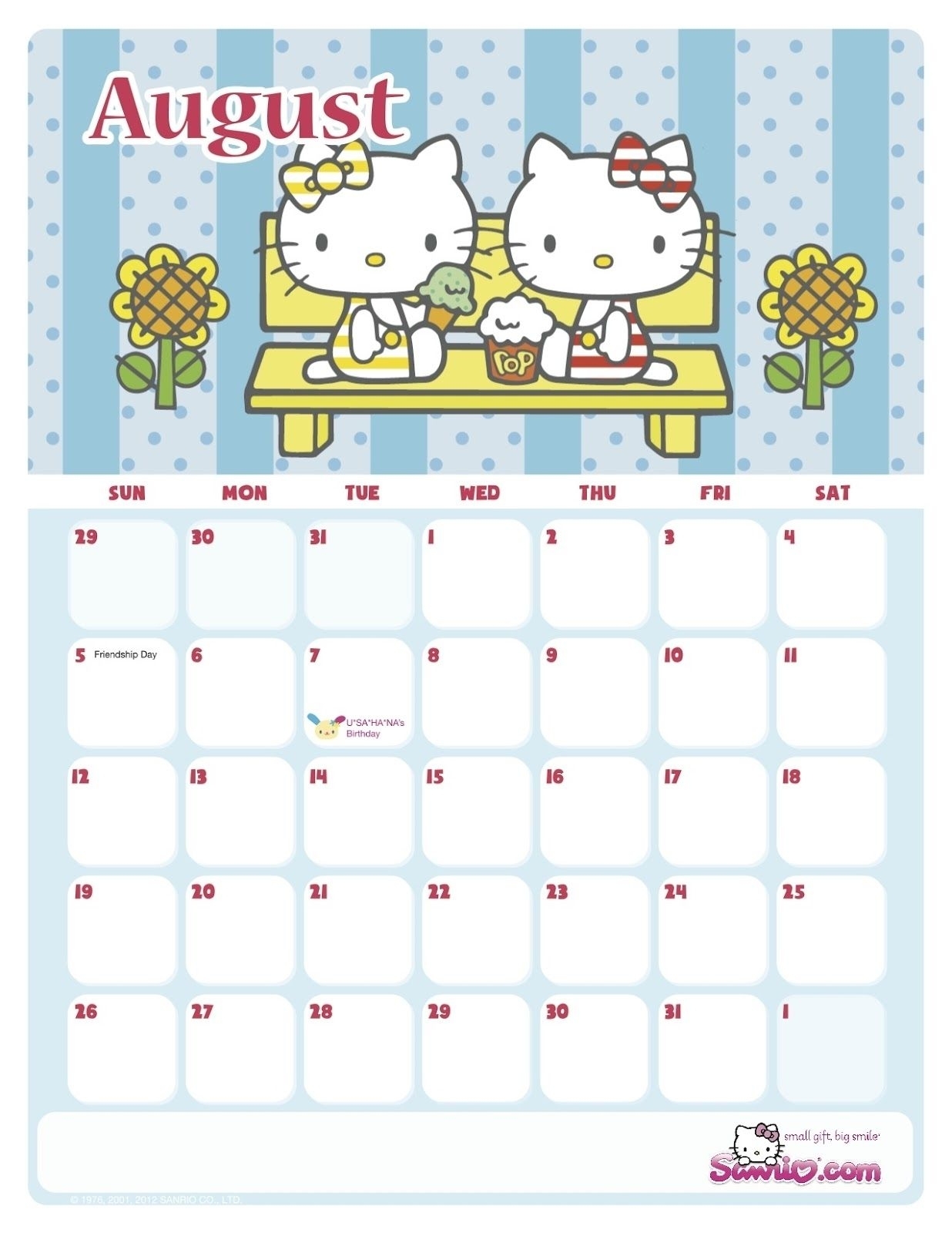 Take Hello Kitty Calendar Template