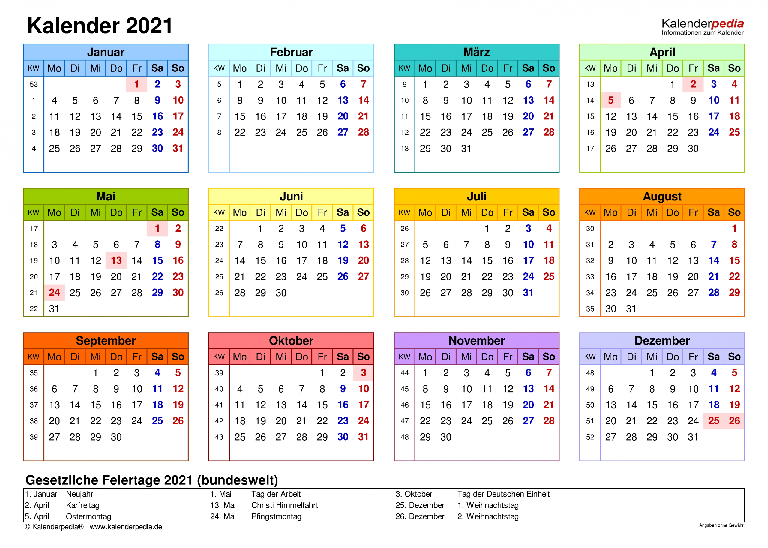 Take Jahreskalender 2021 Gross