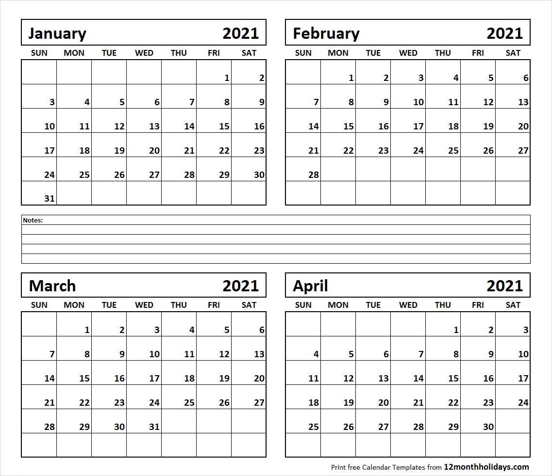 Take January February March April 2021 Calendar Printable