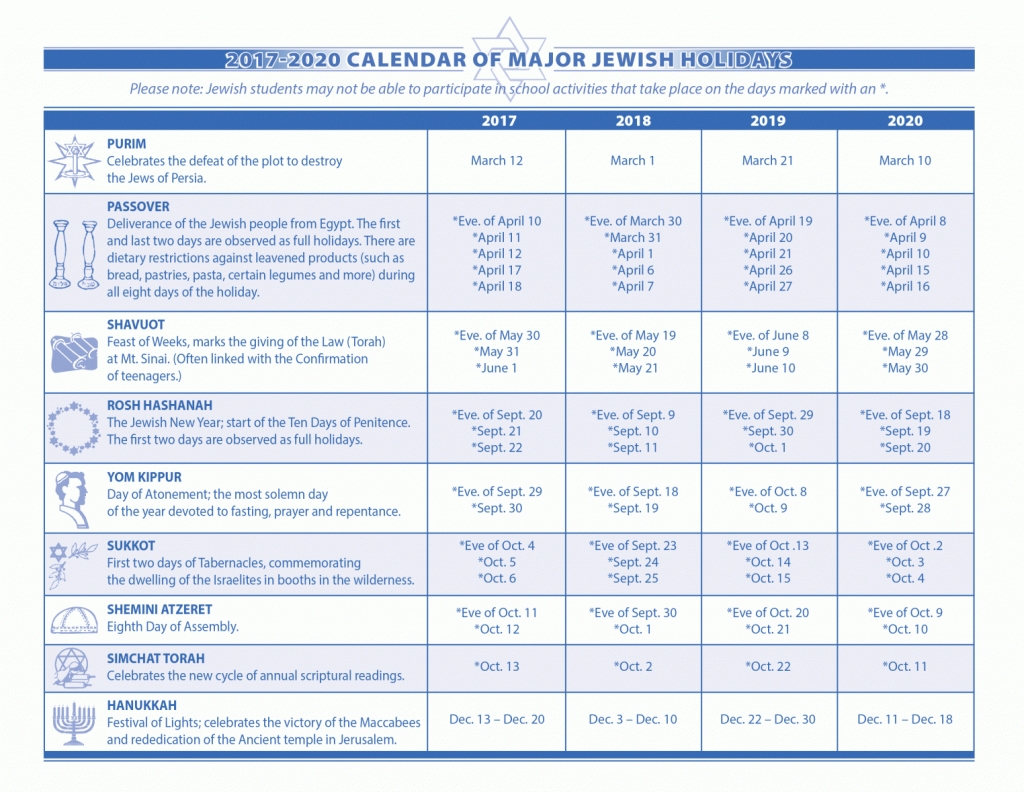 Take Jewish Calendar 2021 With Holidays Printable