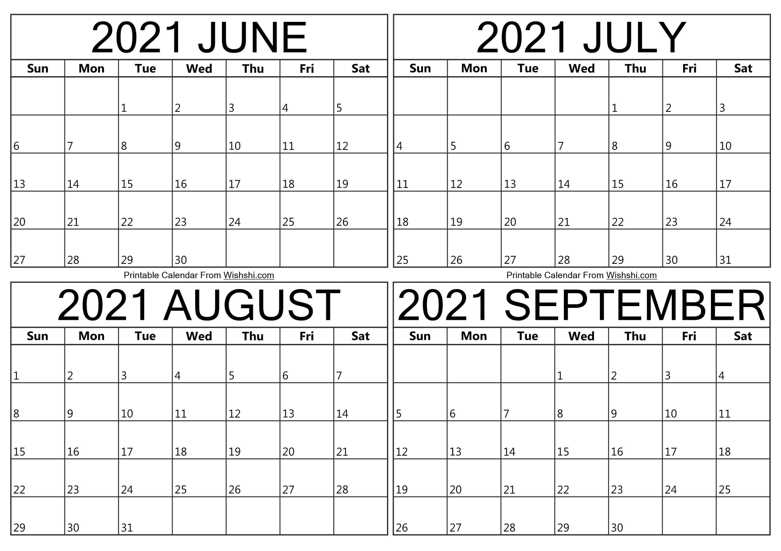 June To September 2021 Calendar Best Calendar Example