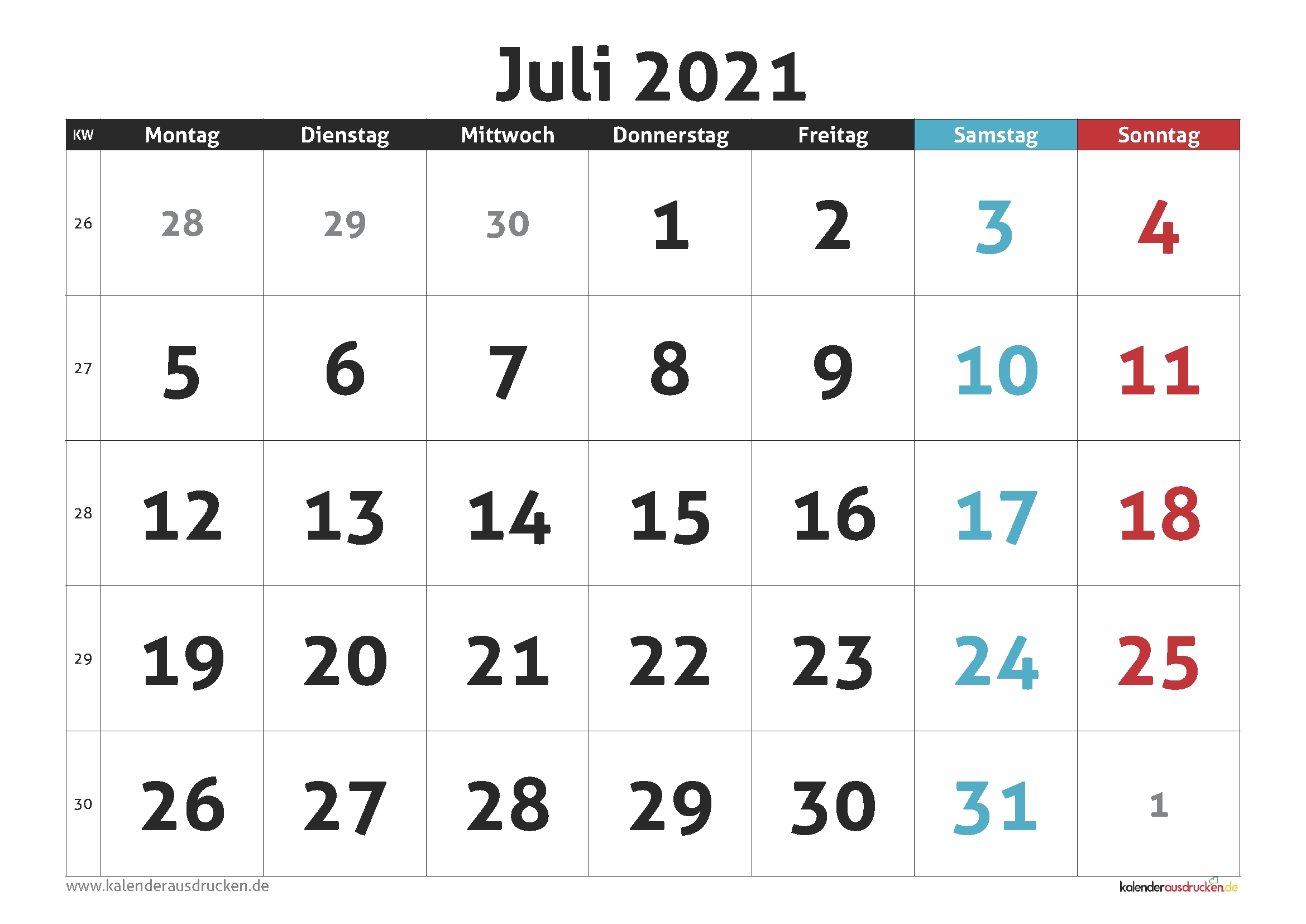 Take Kalender 2021 Juli Zum Ausdrucken Kostenlos