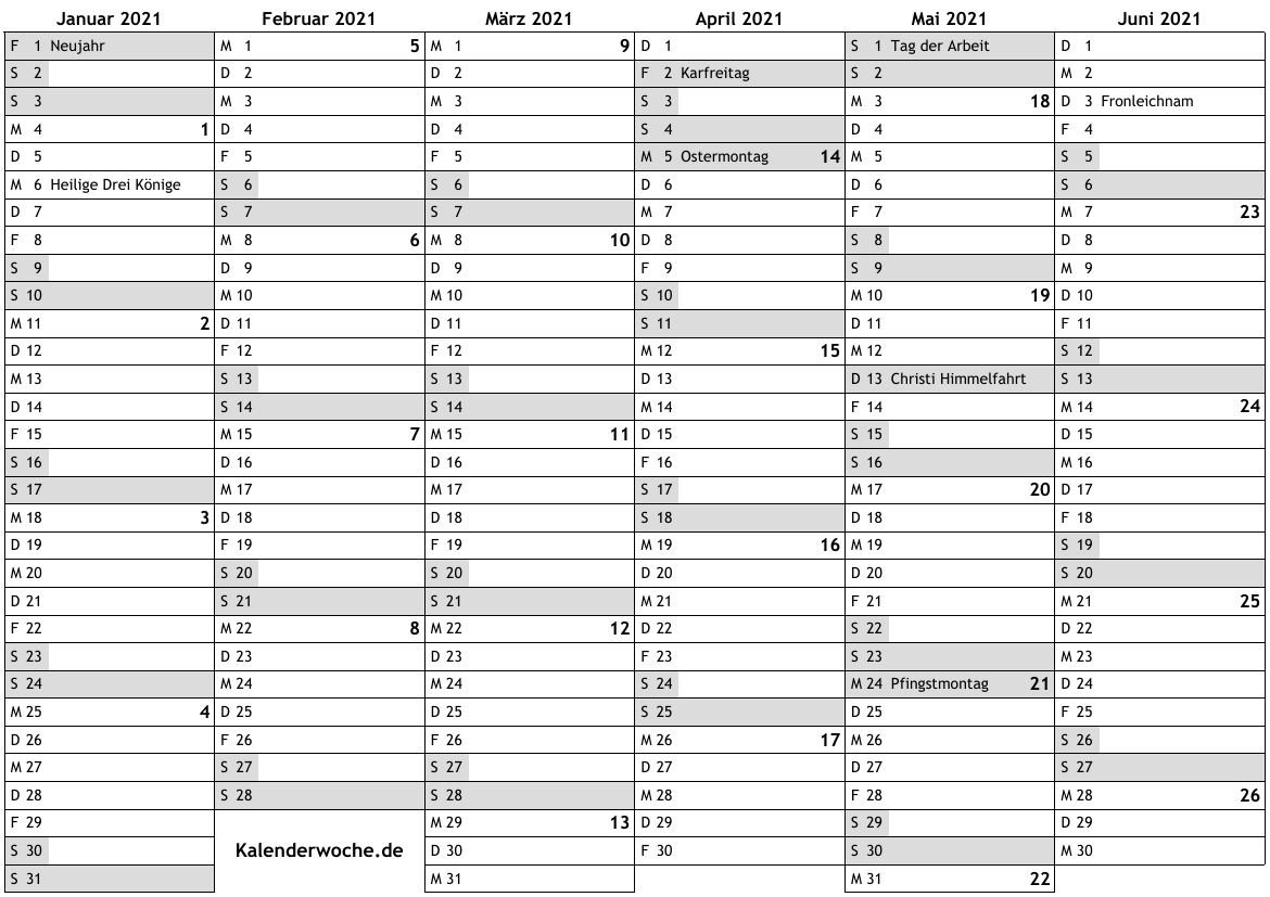 Take Kalender Deutsch 2021