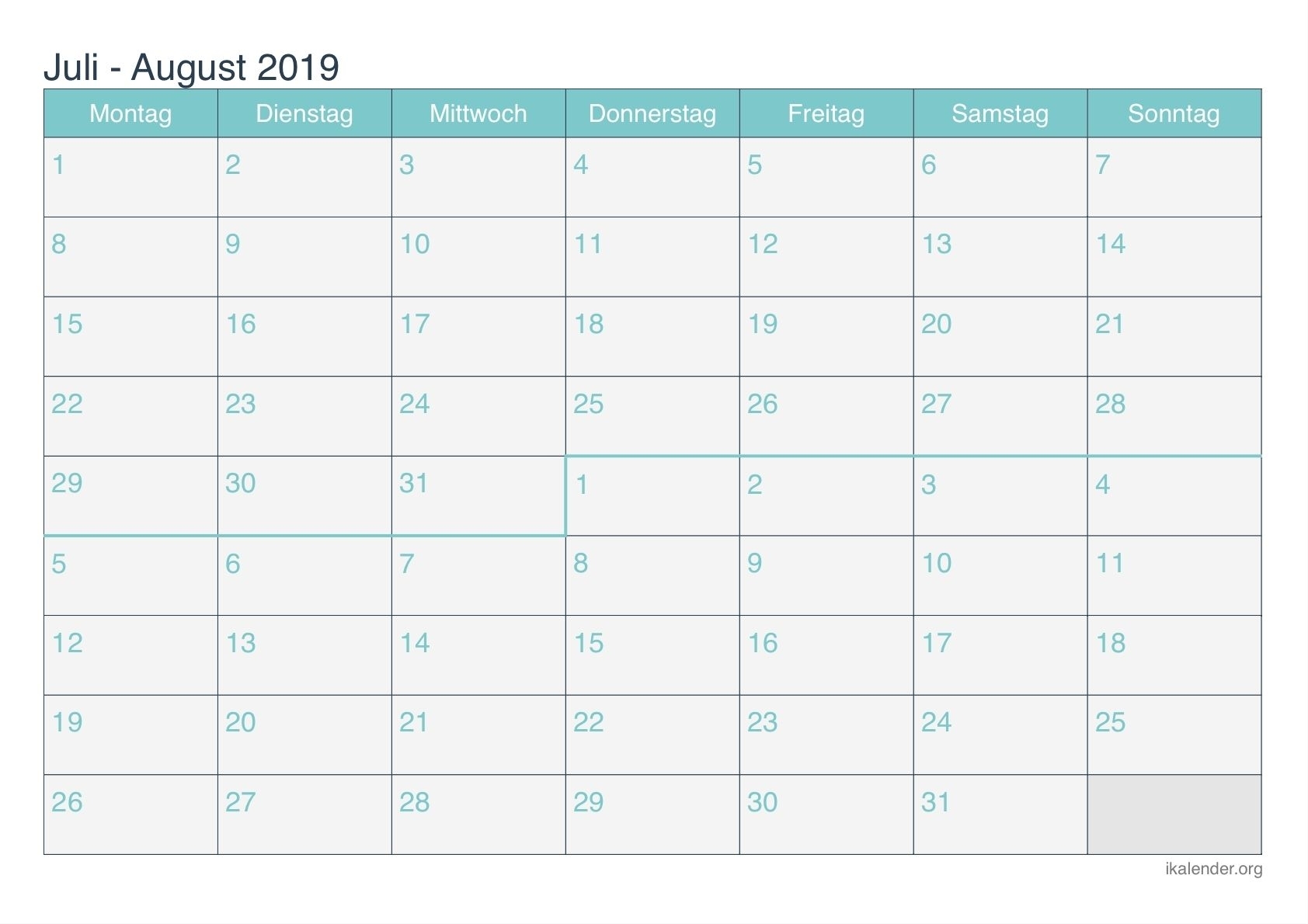 Take Kalender Juli August