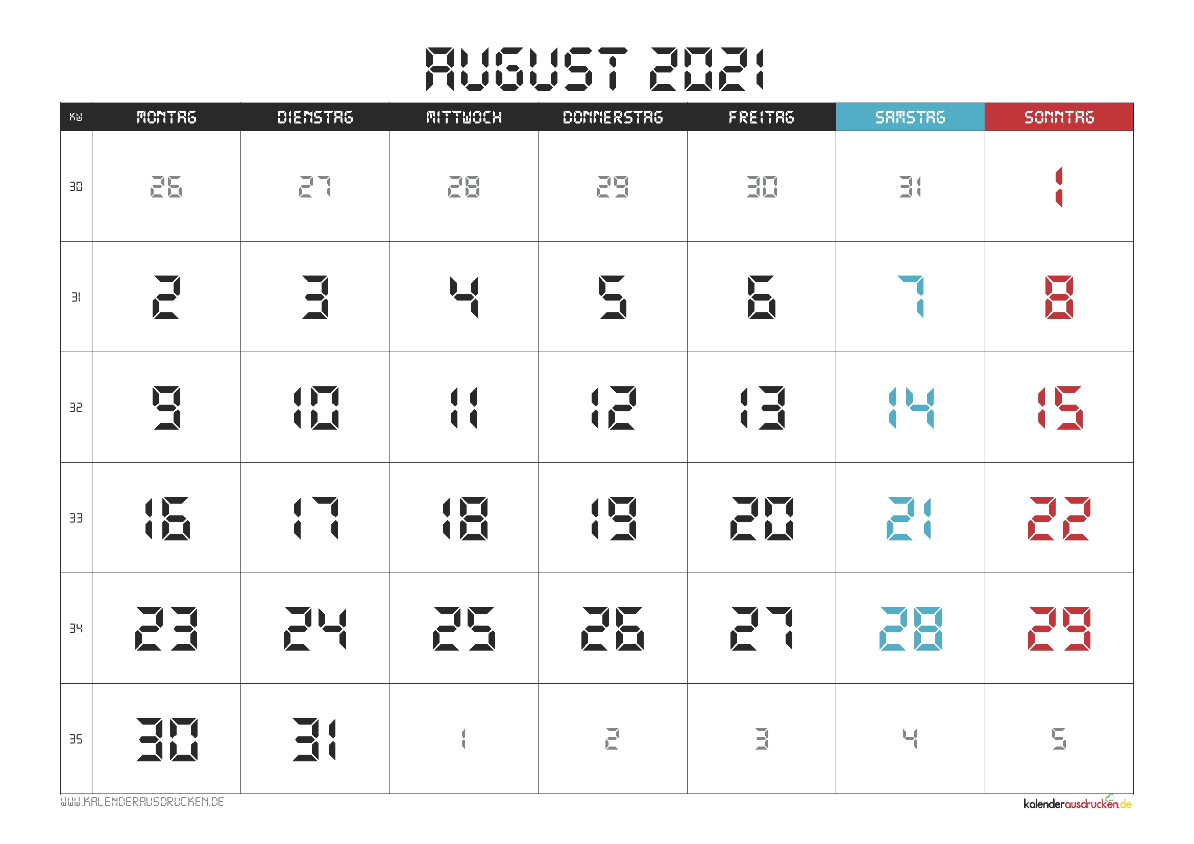 Take Kalender Monat August 2021 Zum Ausdrucken Kostenlos