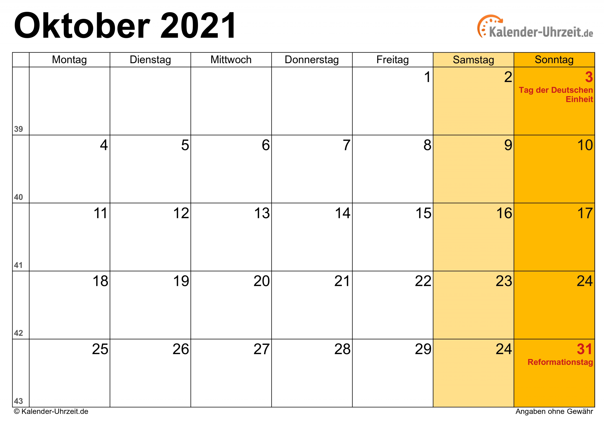 Take Kalender Oktober 2021