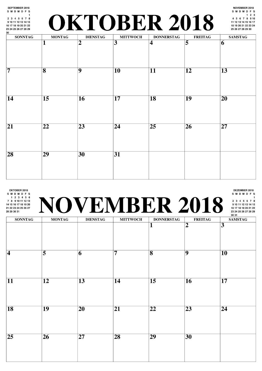 Take Kalender Oktober November December