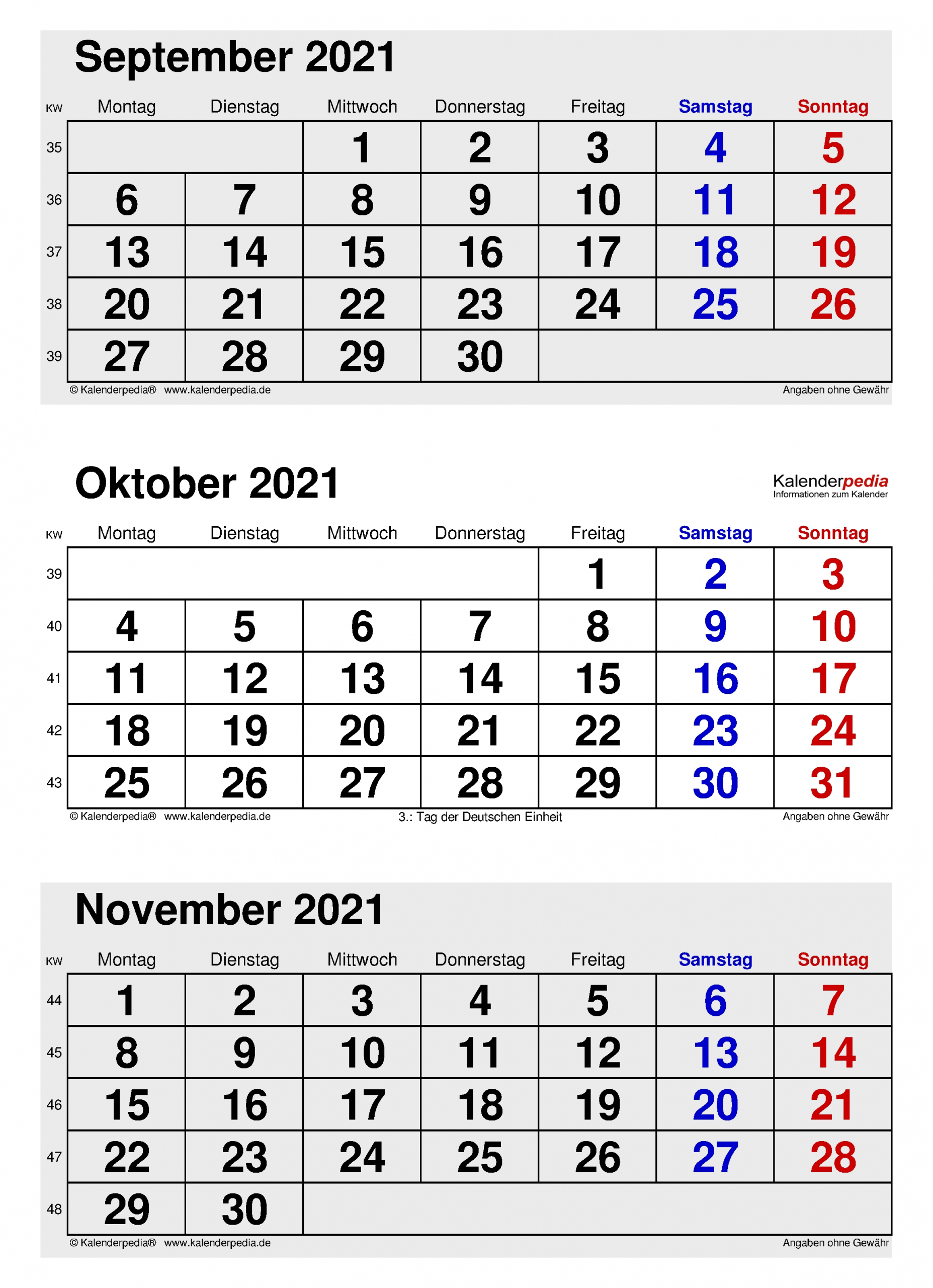 Take Kalender September Oktober November Dezember 2021