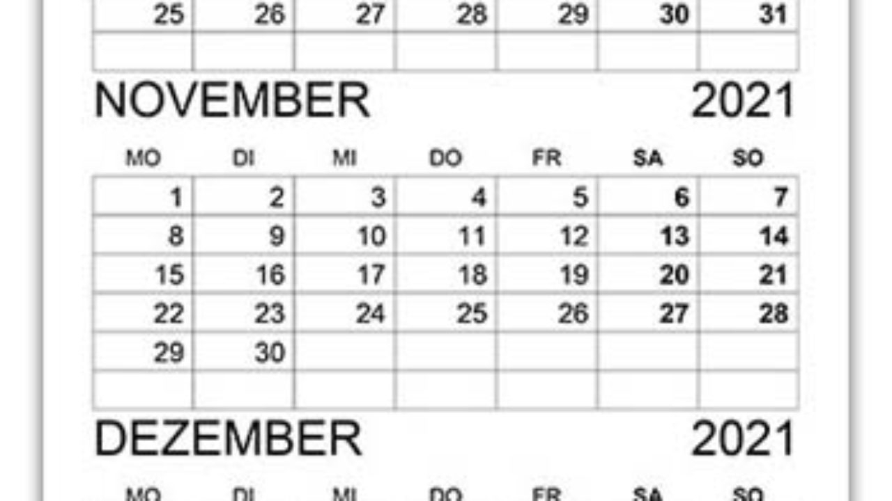 Take Kalender September Oktober November Dezember 2021