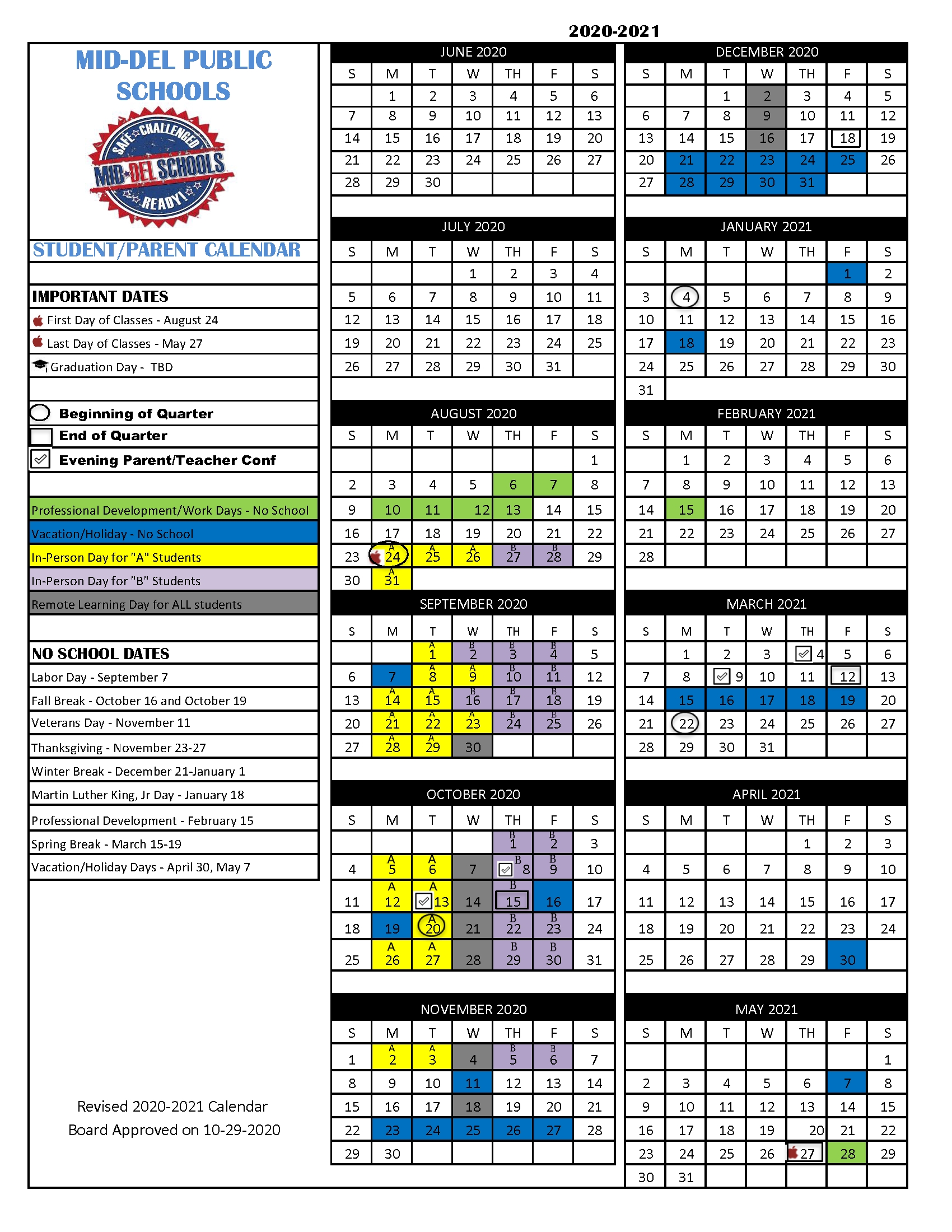 Take Mid Del Pulic Schools Fall 2021 Calendar