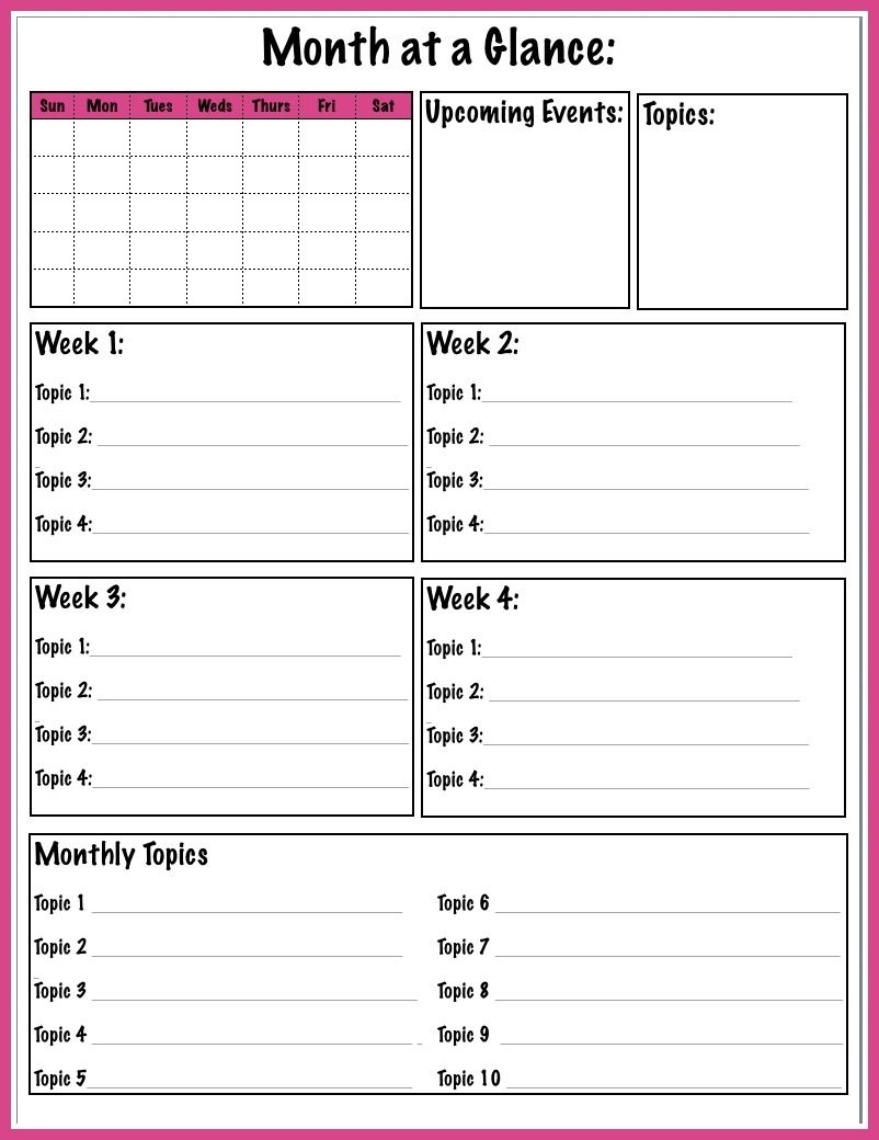 Take Month At A Glance Blank Calendar Template