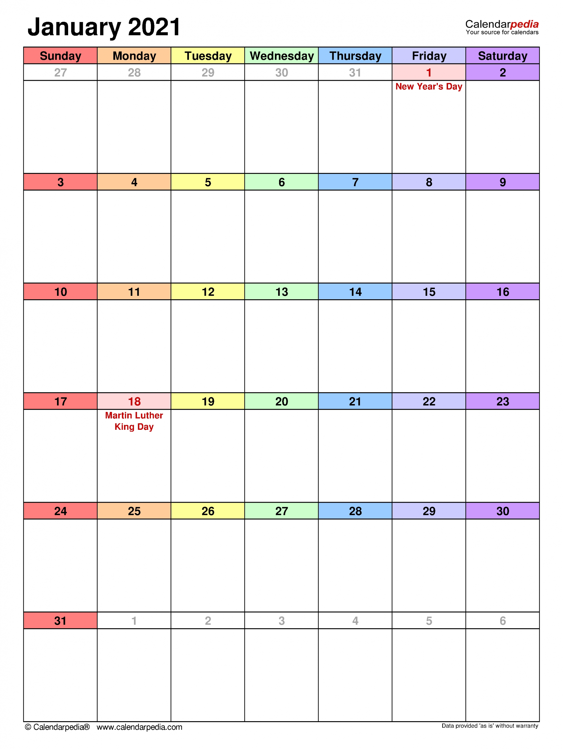 Take Monthly Calendar With Writing Space Printable 2021