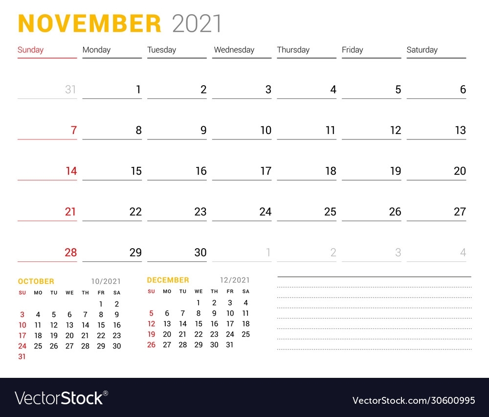 Take November 2021 Calender Grid