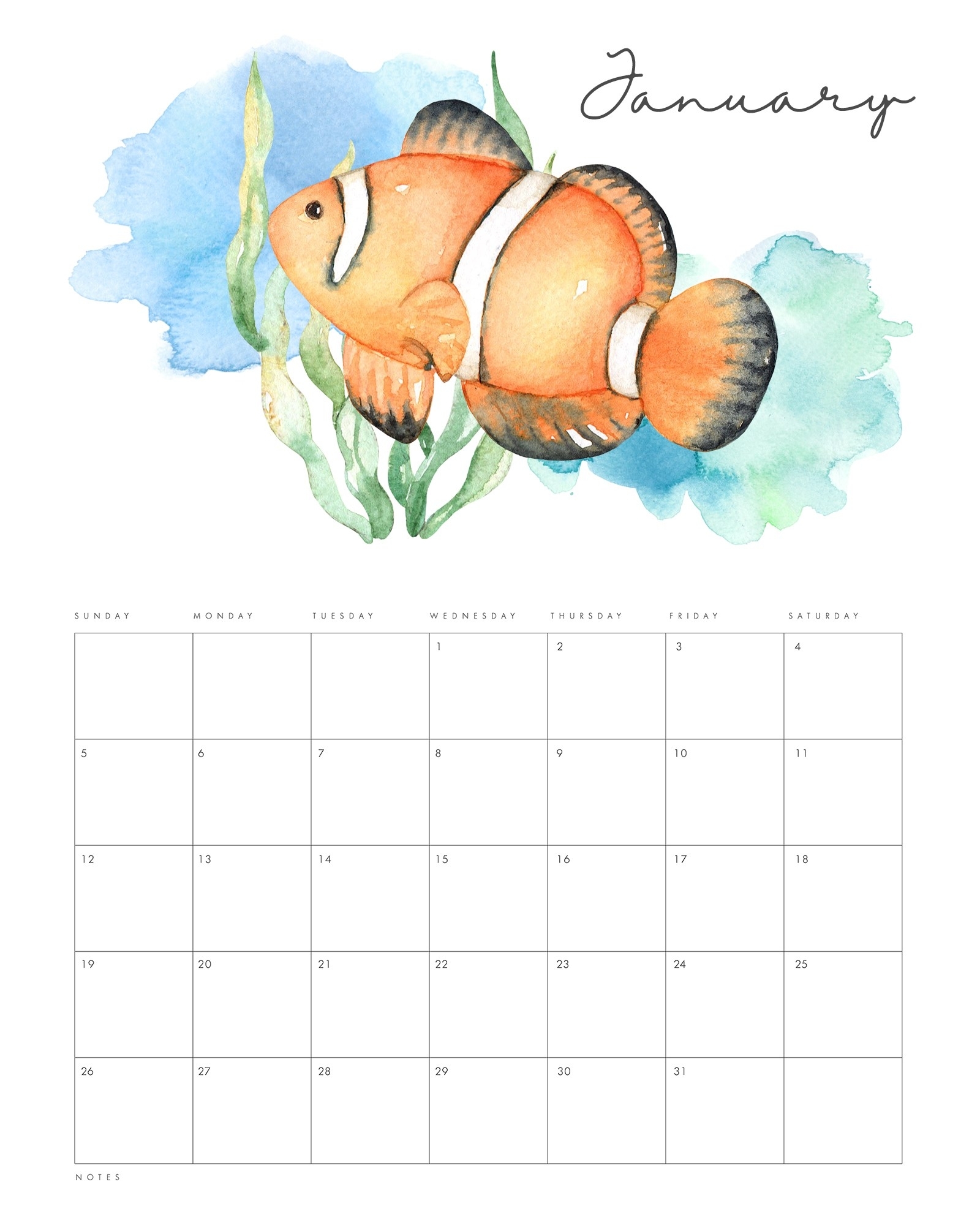 Collect Ocean Themed Printable Calendar Best Calendar Example