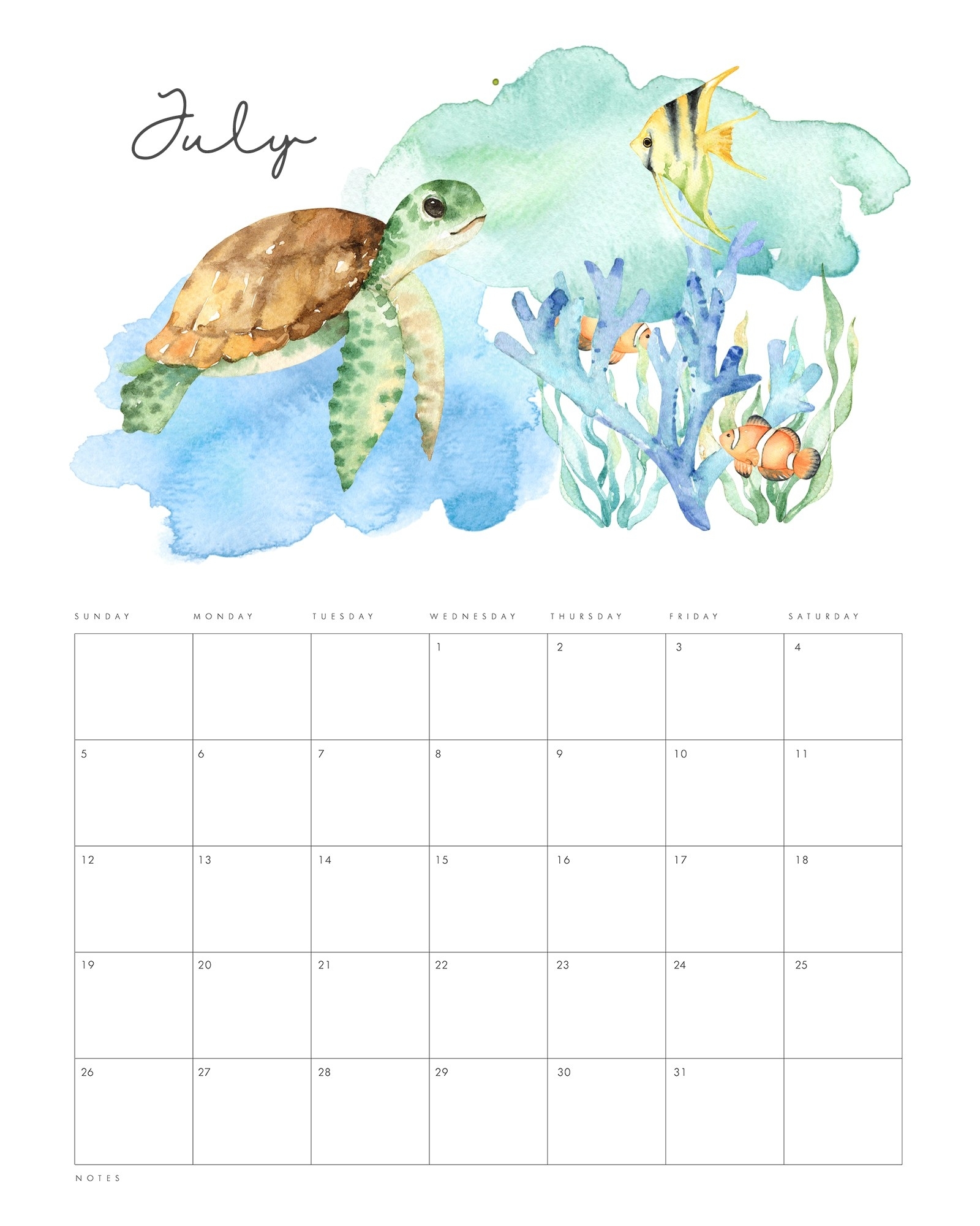 Collect Ocean Themed Printable Calendar Best Calendar Example