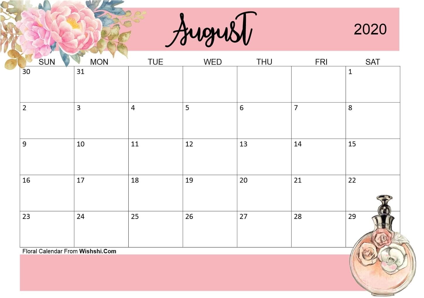 Take Pretty Calender For Month Of August