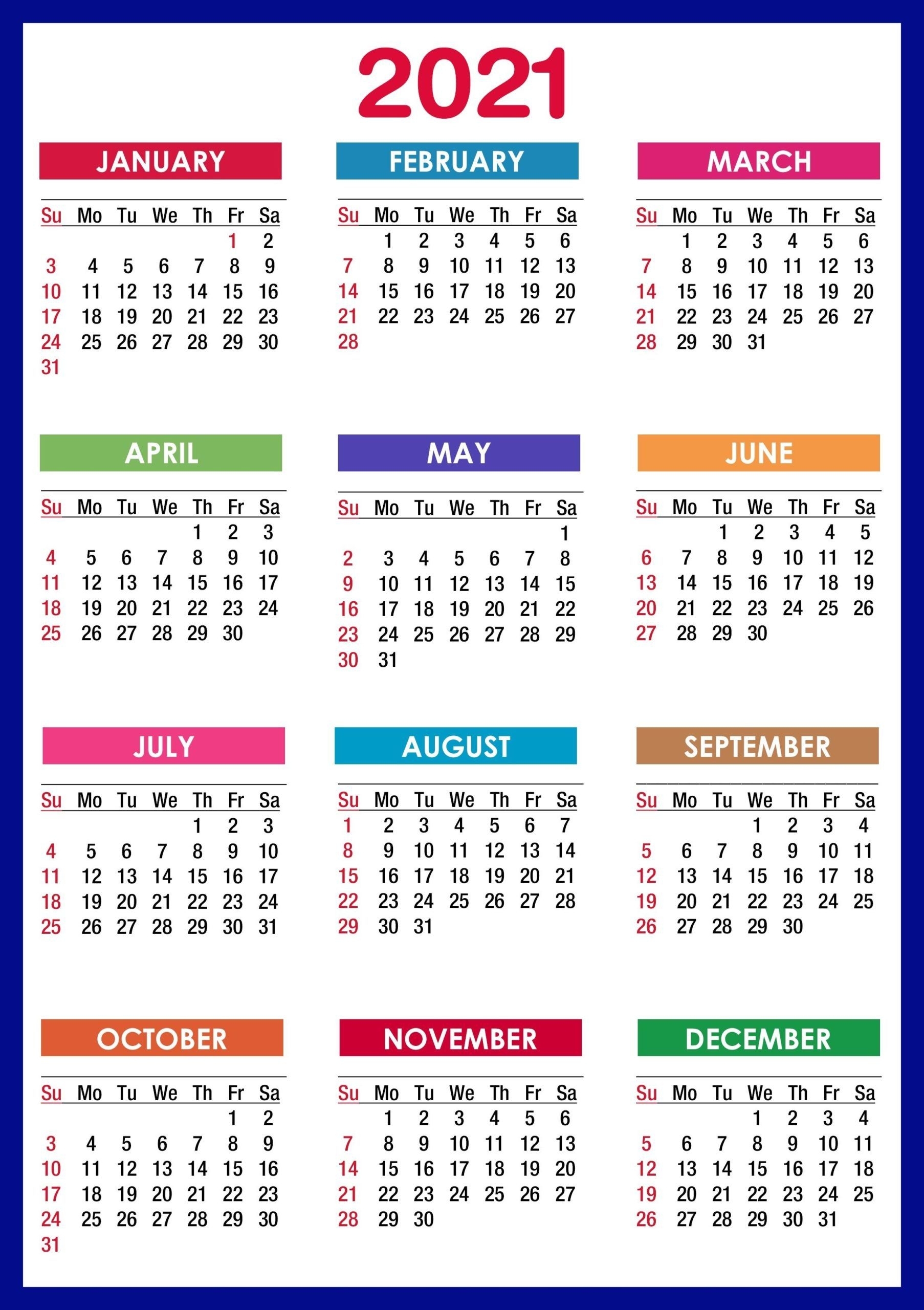 Take Print Yearly Calendar 2021 With Holidays