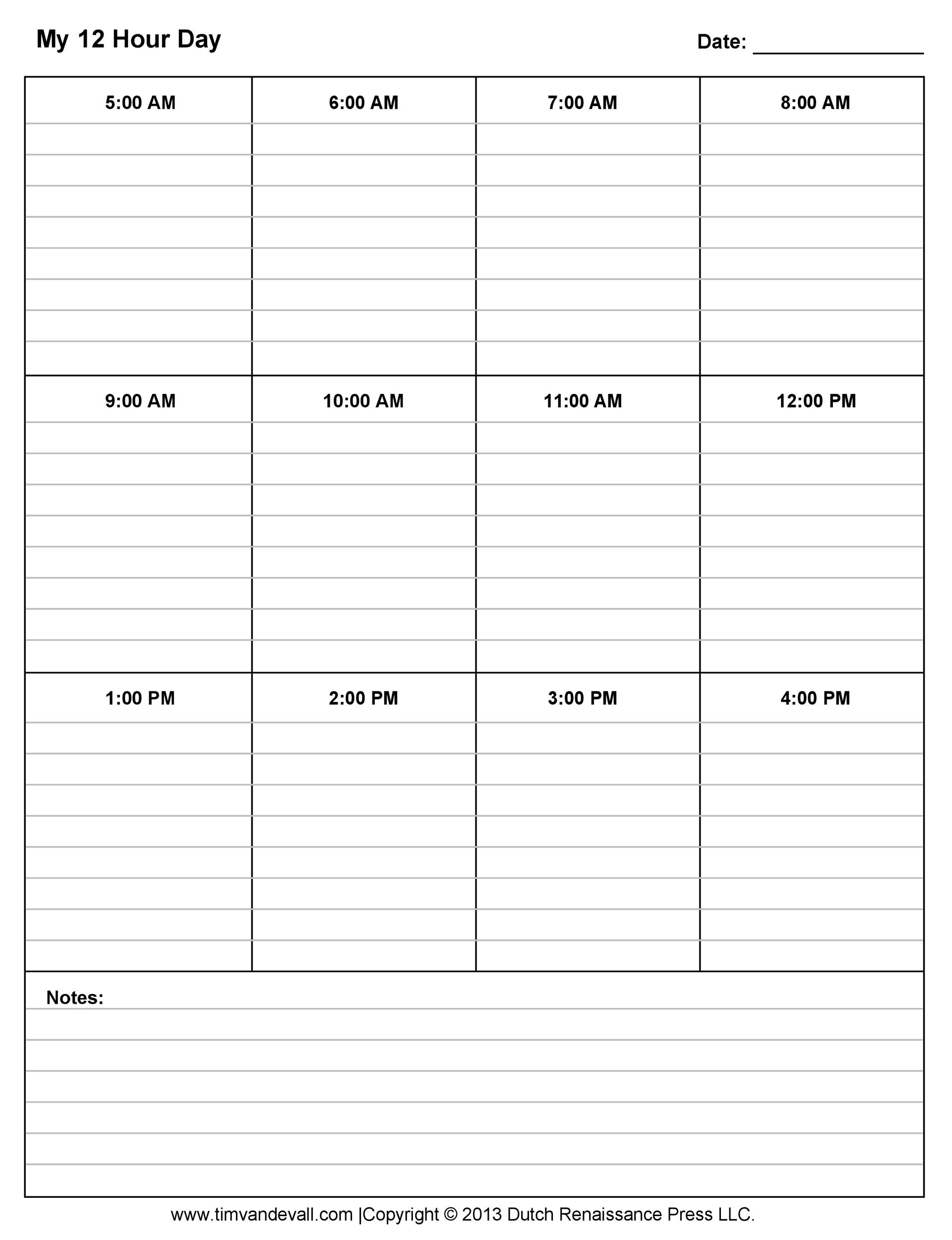 Take Printable 12 Hour Work Schedule