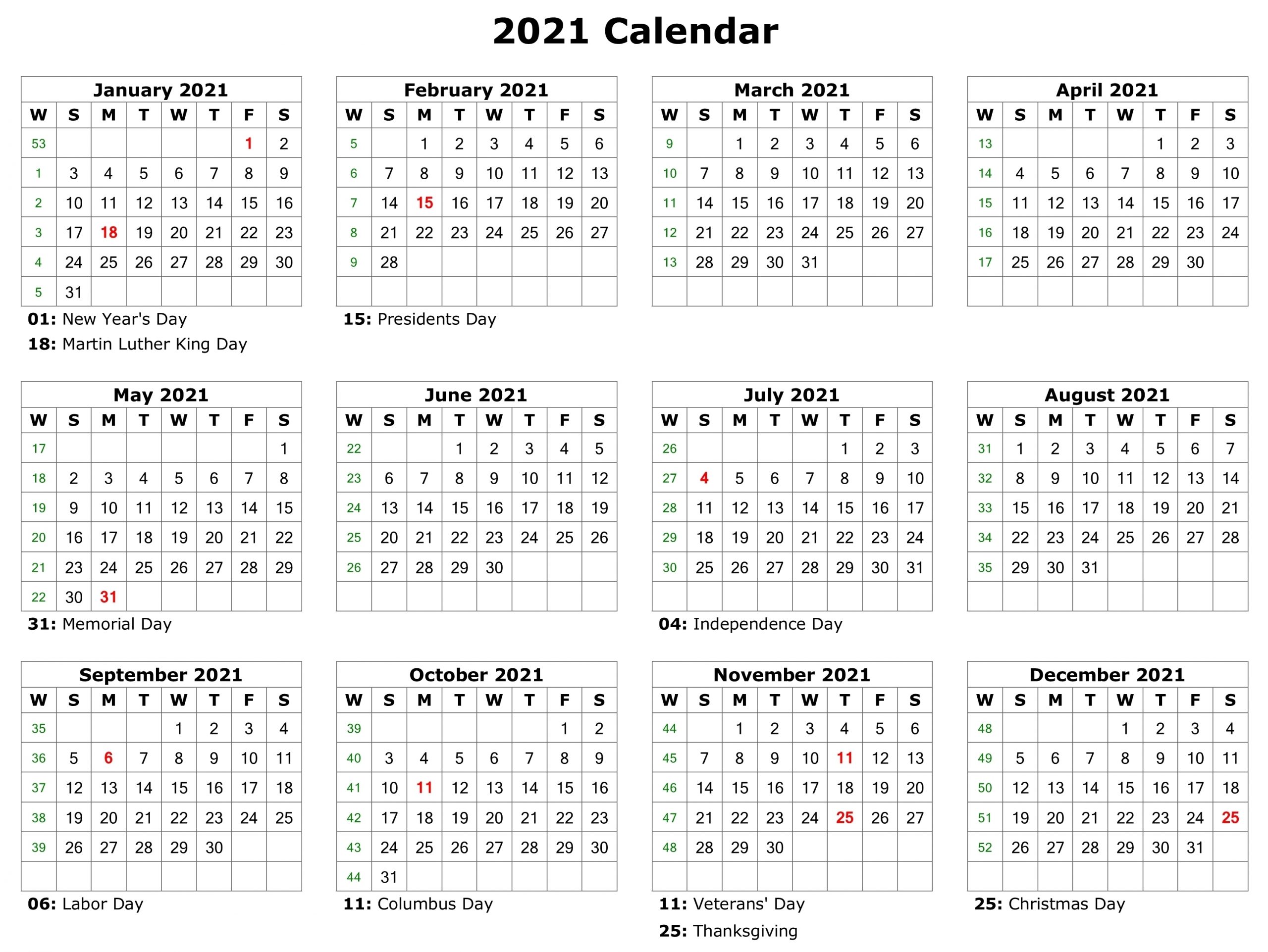 Take Printable 2021 Calendar