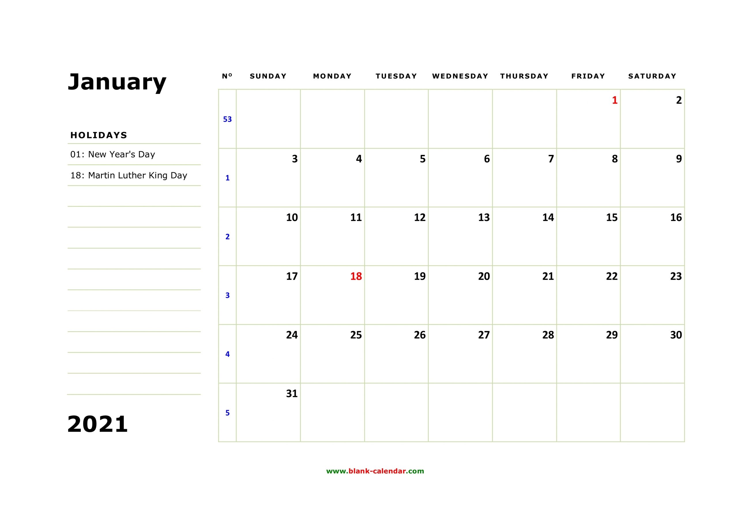 Take Printable Calendar 2021 Monthly Big Boxes