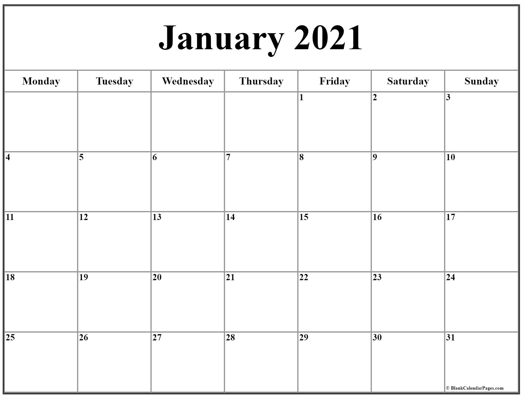 Take Printable Calendar 2021 Starts On Monday