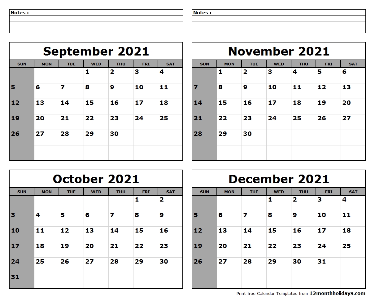 Take September To December 2021 Calendar