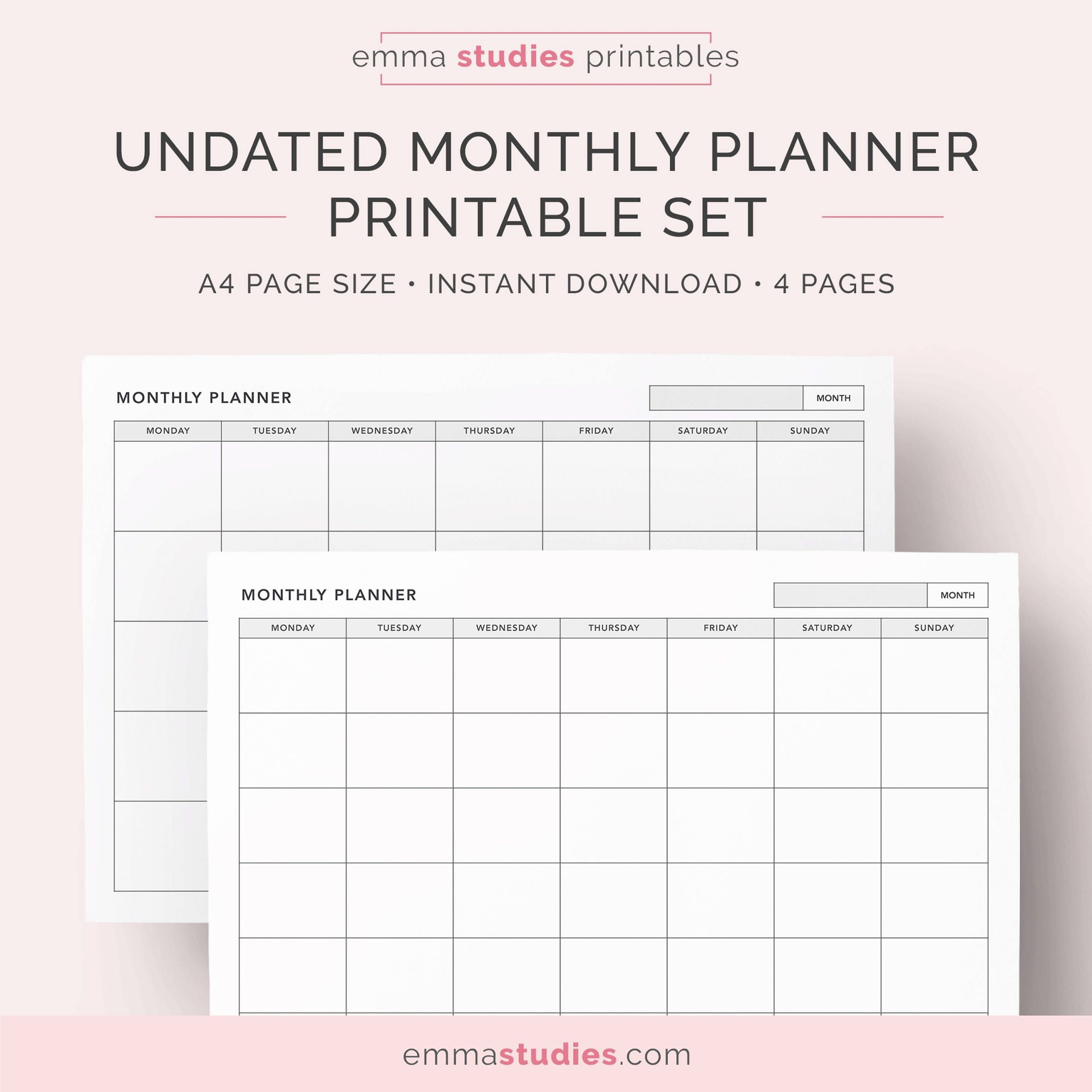 Take Undated Monthly Planner Pages