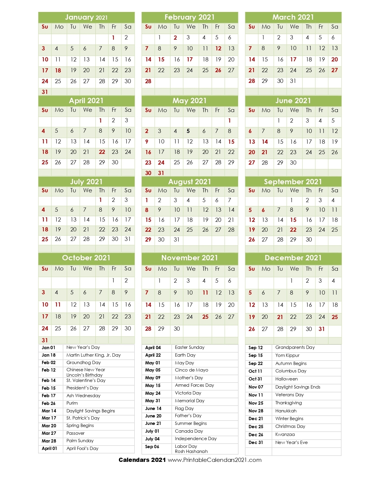 Take Vacation Calendar 2021 Printable