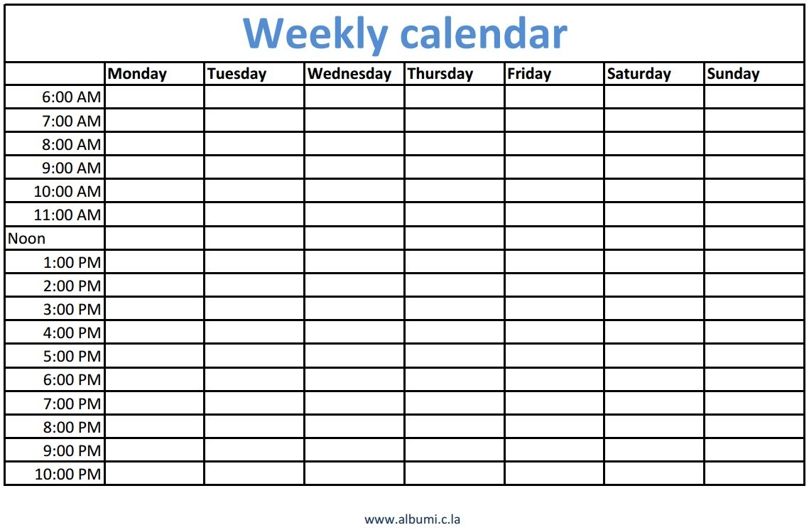 Take Weekly Calendar With Times