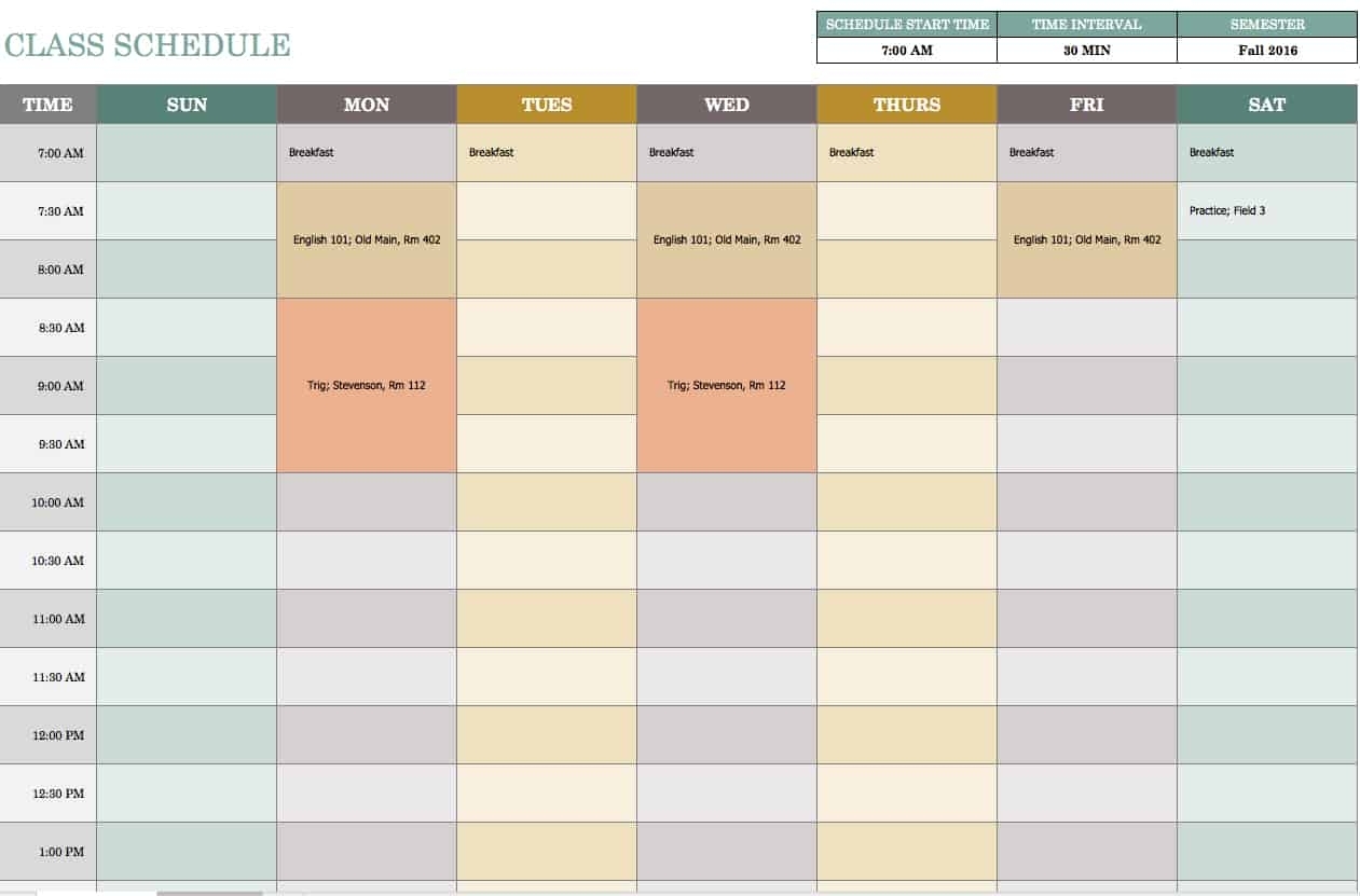 Take Weekly Schedule Time Schedule