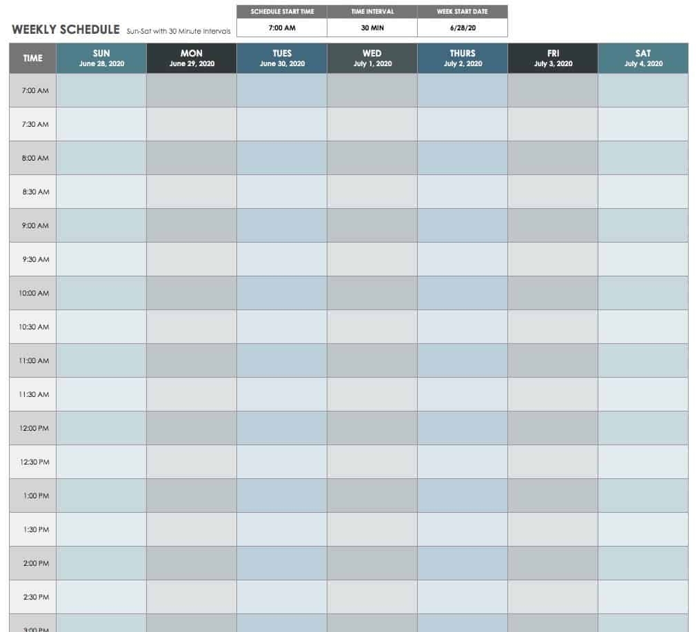 Take Weekly Schedule With Time Slots Colourful
