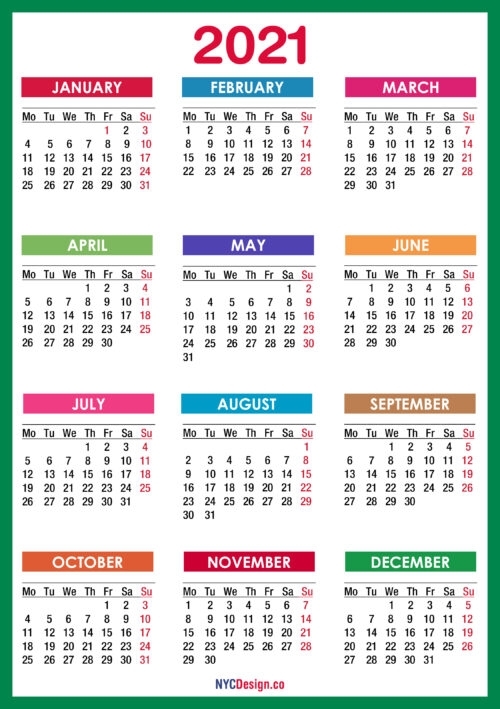 Catch Calendar 2021 Start With Monday