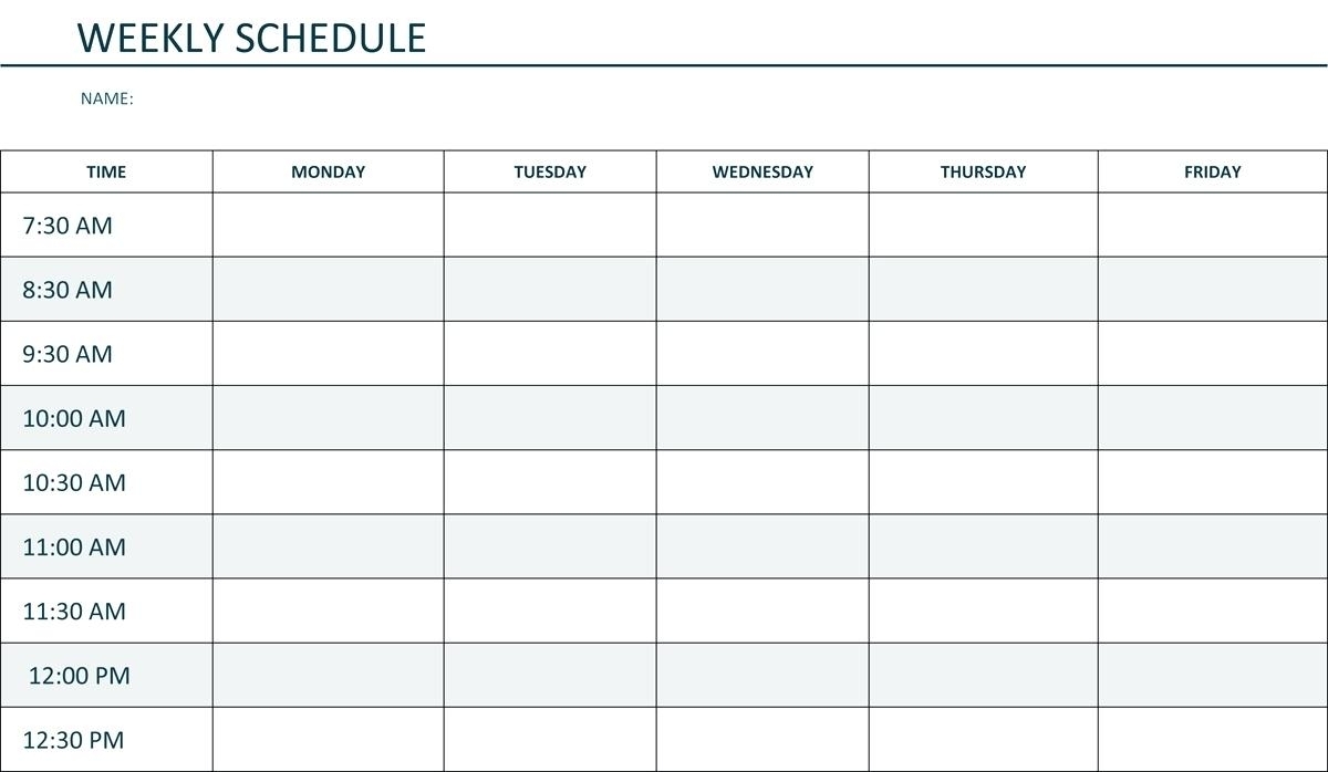 Catch Monday To Friday Weekly Calendar